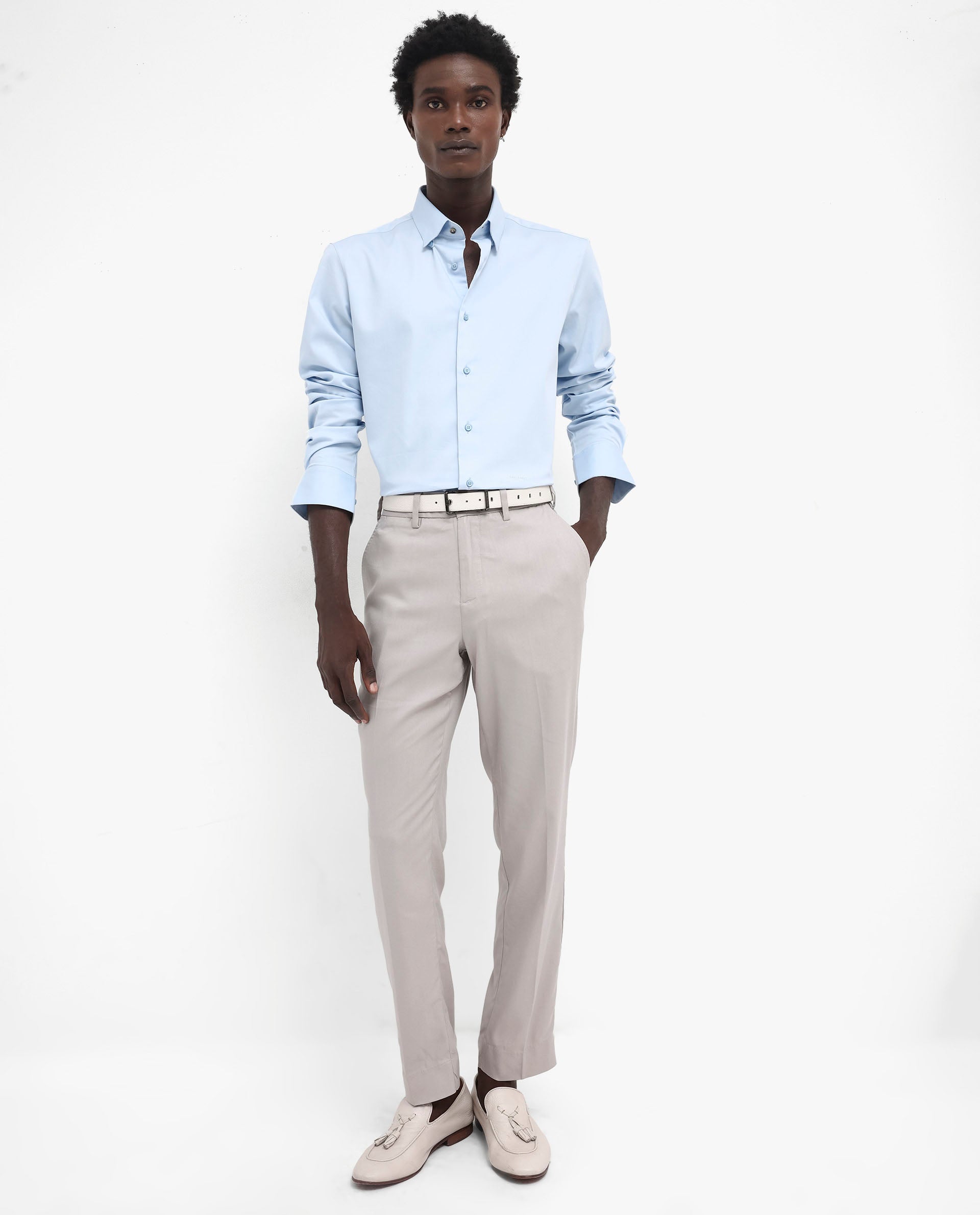 Rare Rabbit Men's Holand Light Blue Satin Plain Regular Fit Full Sleev