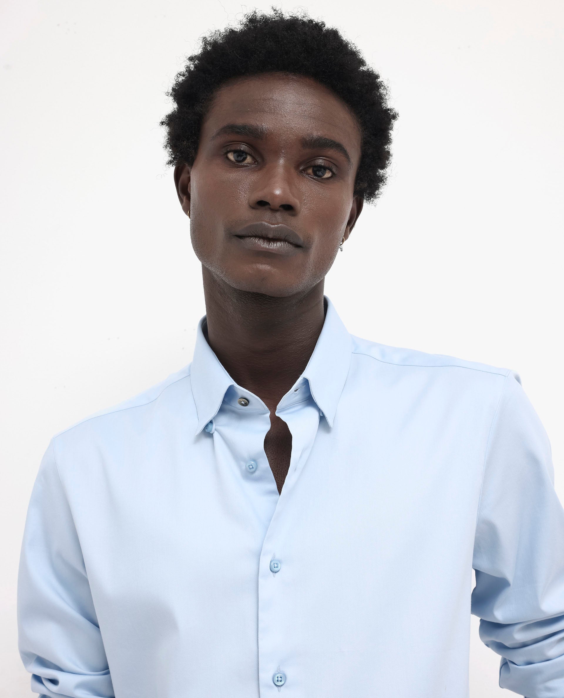 Rare Rabbit Men's Holand Light Blue Satin Fabric Full Sleeves Solid Shirt