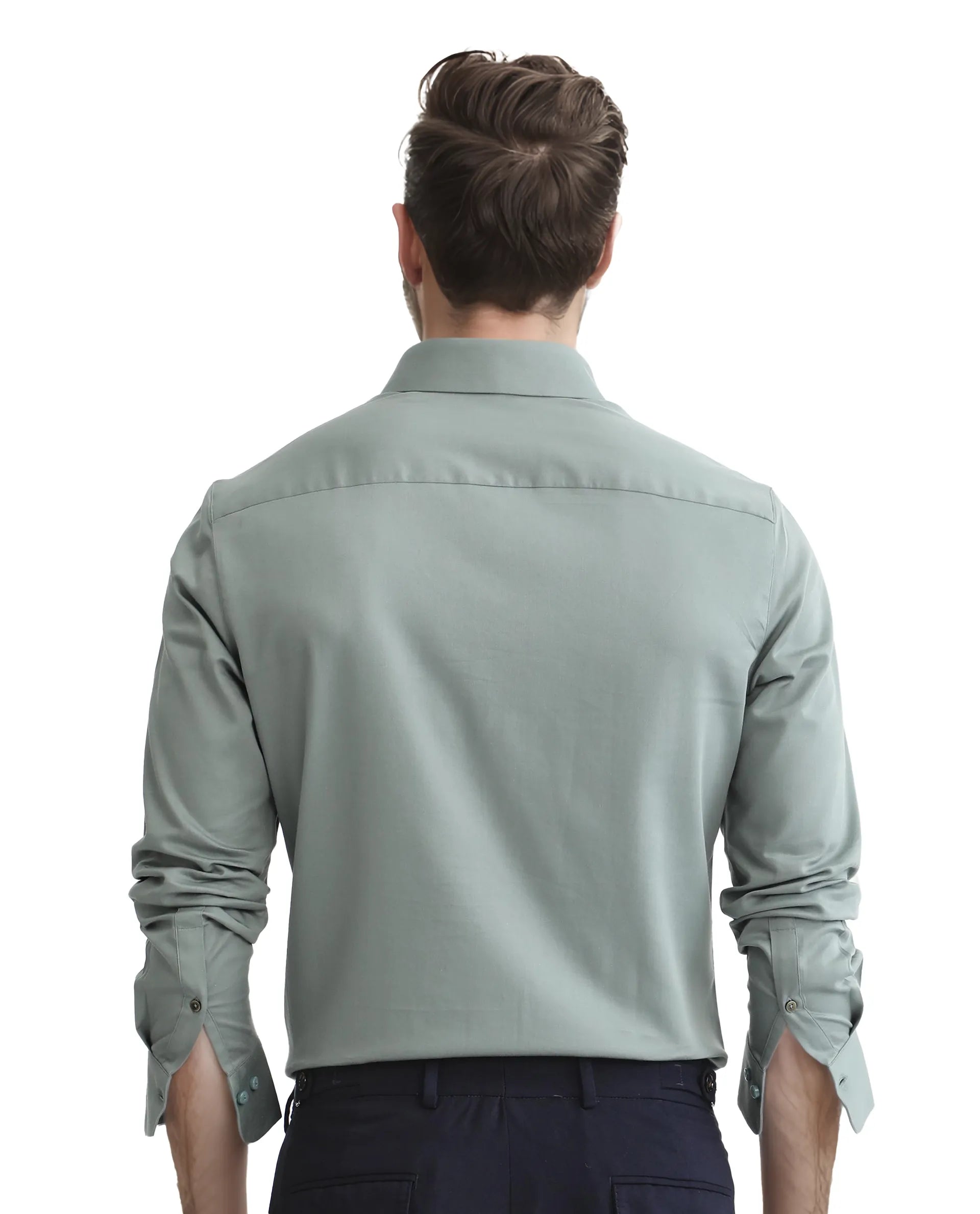 Rare Rabbit Men Holla-25 Dusky Green Cotton Poly Fabric Full Sleeve Collared Neck Button Closure Plain Shirt