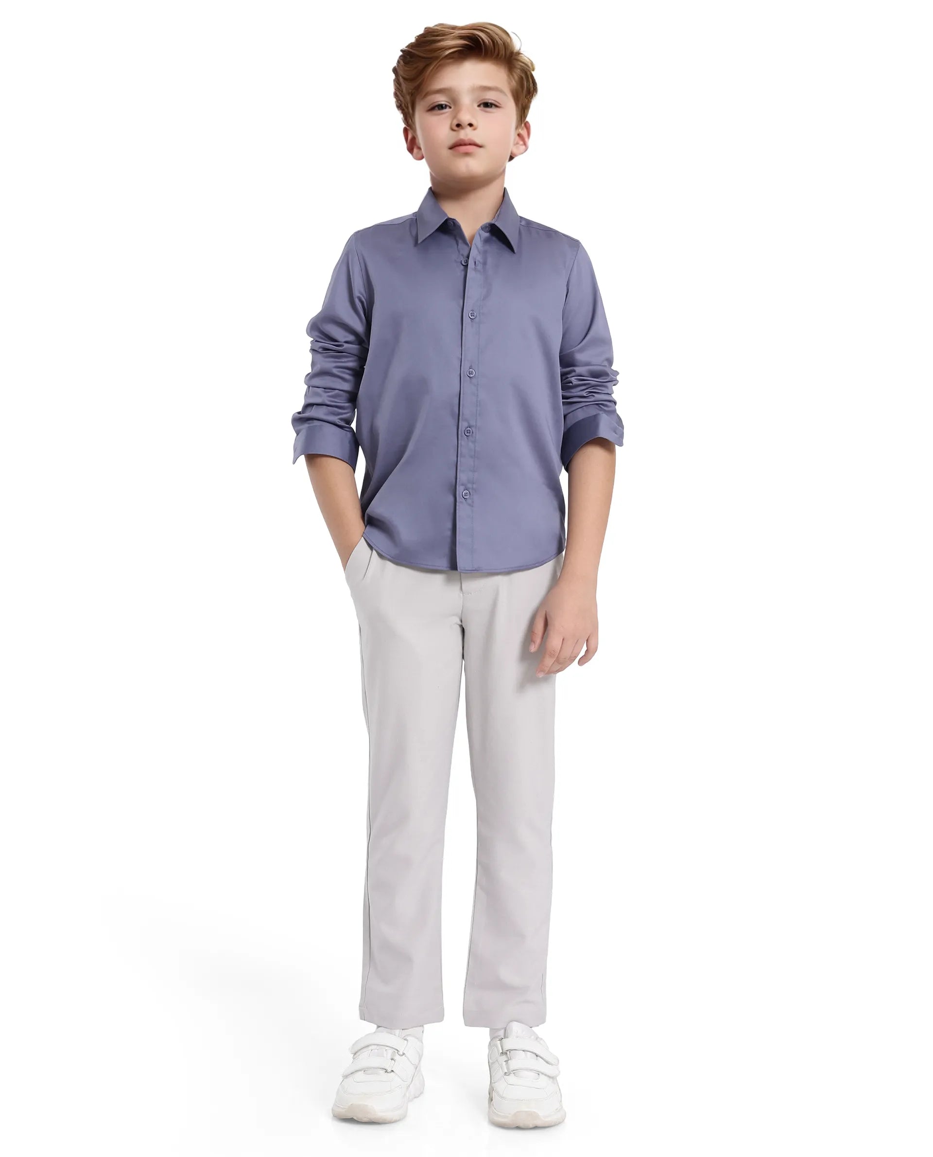 Rare Ones Kids Holo Dusky Purple Cotton Blend Full Sleeve Button Solid Regular Fit Shirt