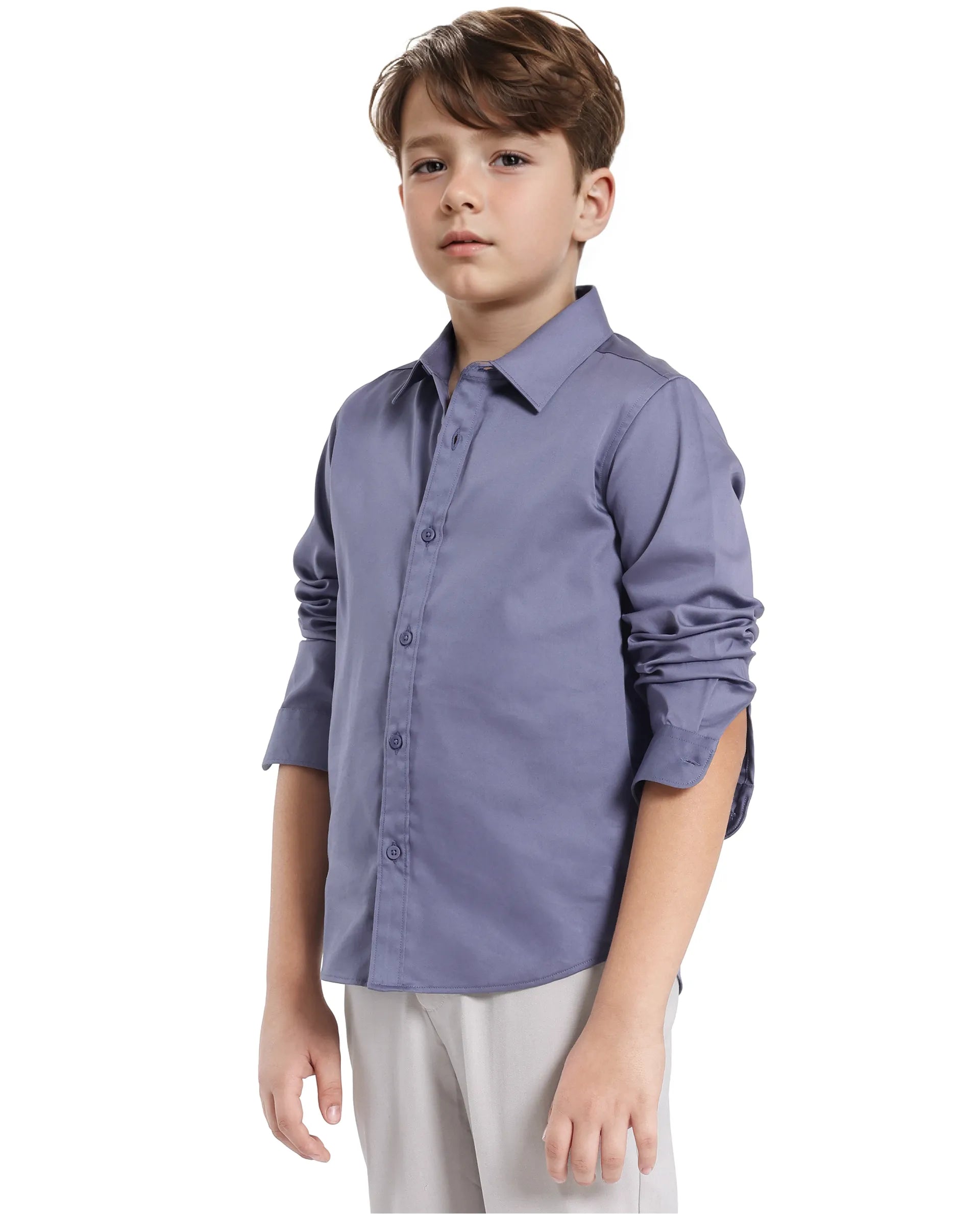 Rare Ones Kids Holo Dusky Purple Cotton Blend Full Sleeve Button Solid Regular Fit Shirt