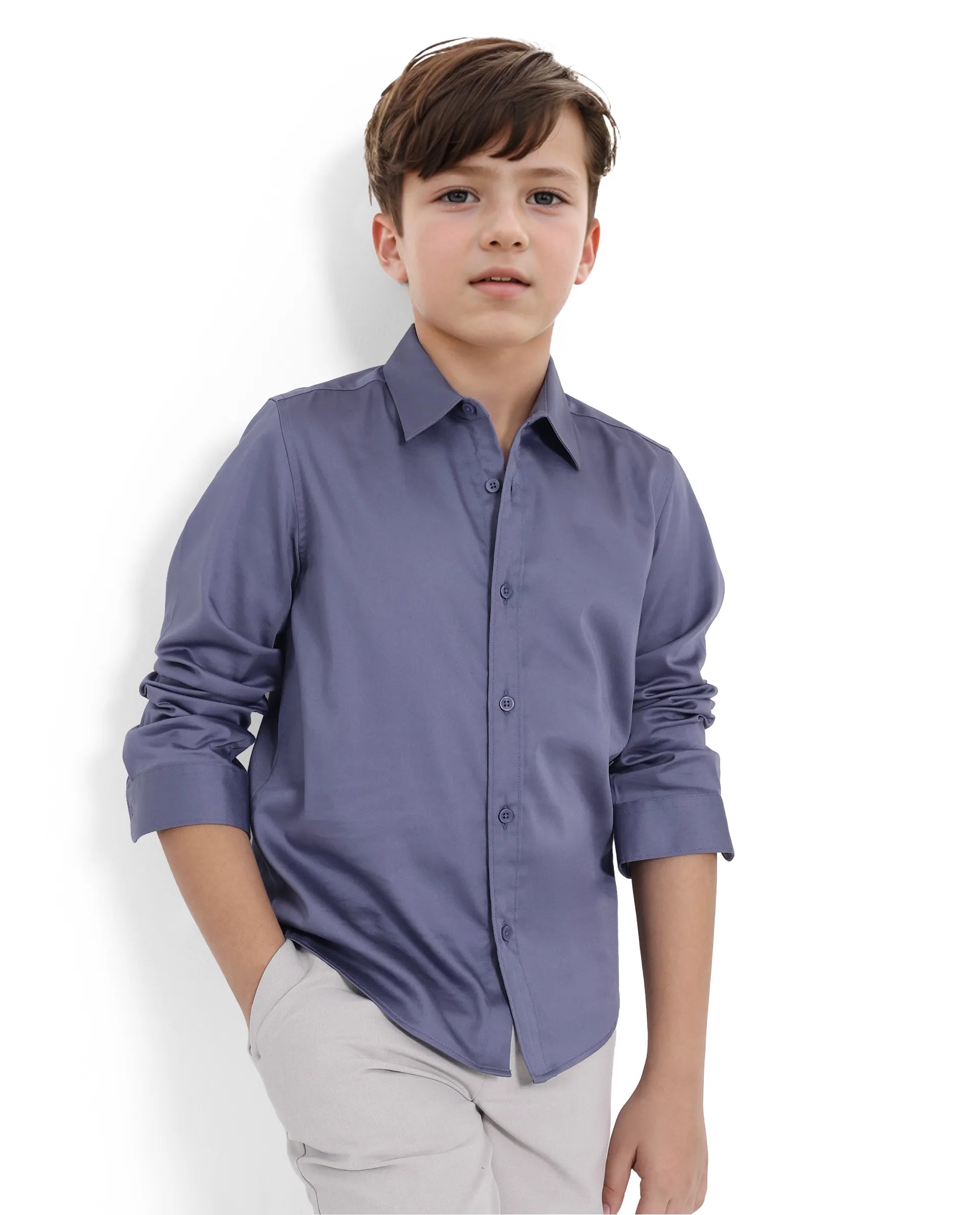 Rare Ones Kids Holo Dusky Purple Cotton Blend Full Sleeve Button Solid Regular Fit Shirt