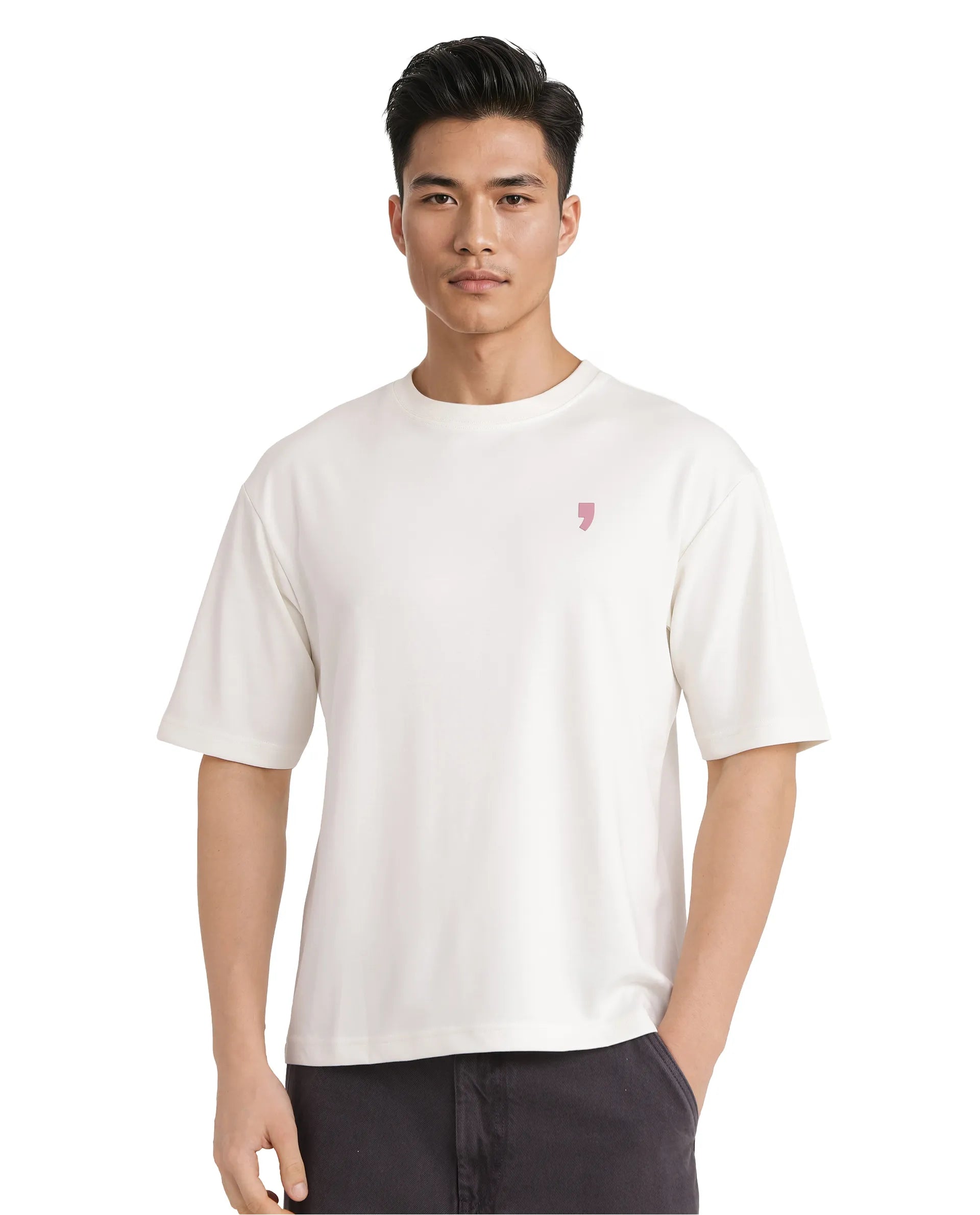 Rare Rabbit Men Hol Off White Cotton Poly Fabric Short Sleeve Boxy Fit Typography Backprint T-Shirt