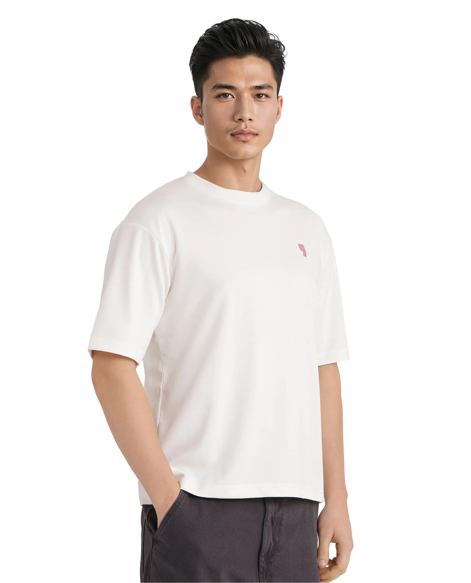 Rare Rabbit Men Hol Off White Cotton Poly Fabric Short Sleeve Boxy Fit Typography Backprint T-Shirt