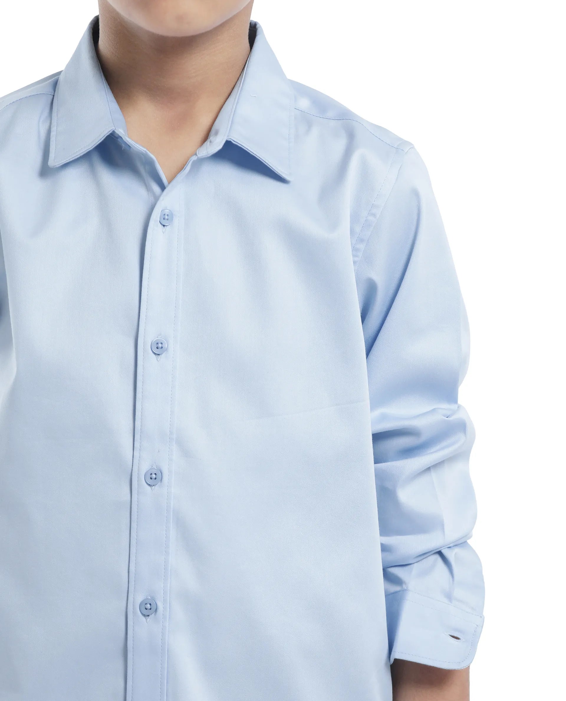 Rare Ones Kids Holo Light Blue Cotton Blend Full Sleeve Button Solid Regular Fit Shirt