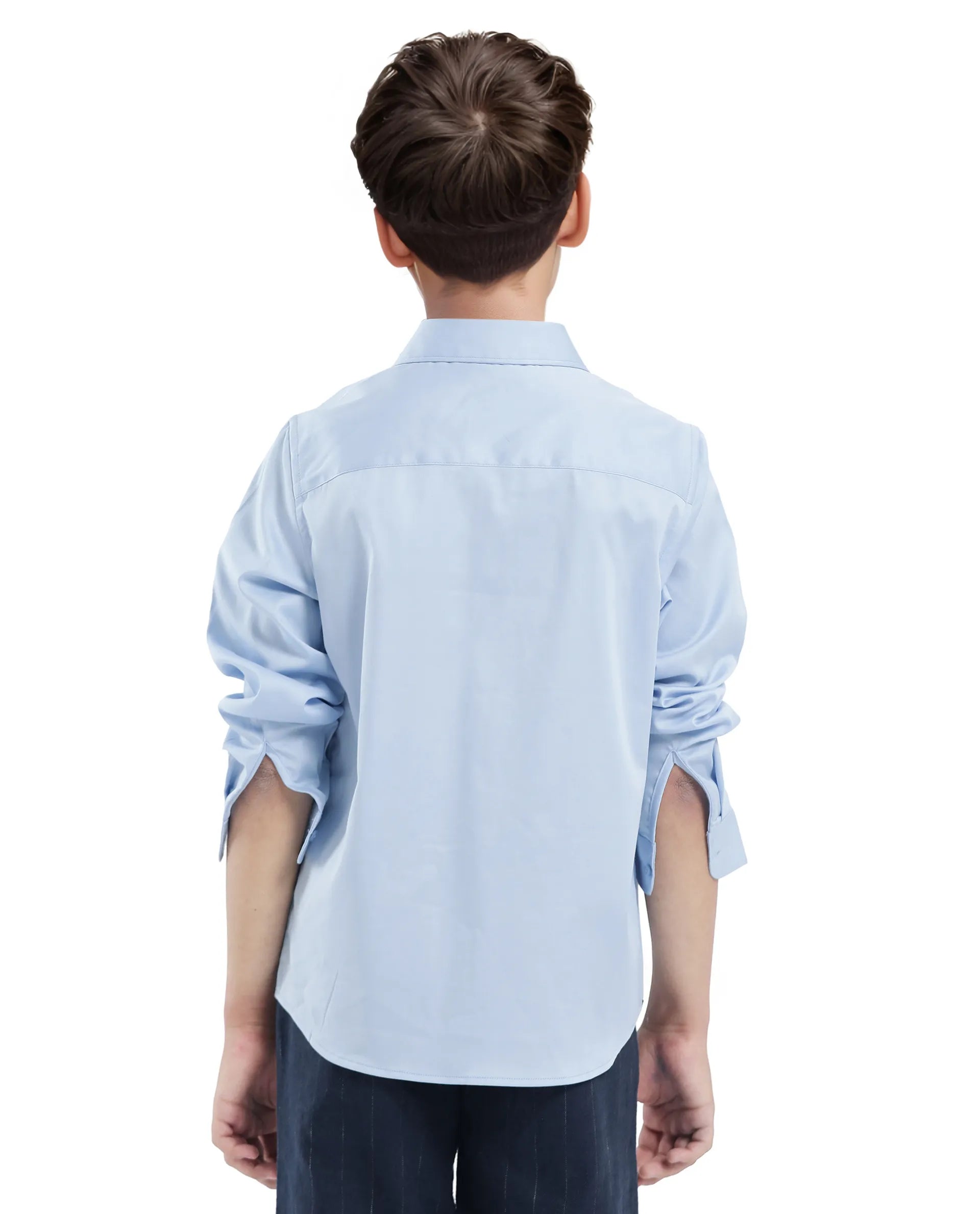 Rare Ones Kids Holo Light Blue Cotton Blend Full Sleeve Button Solid Regular Fit Shirt