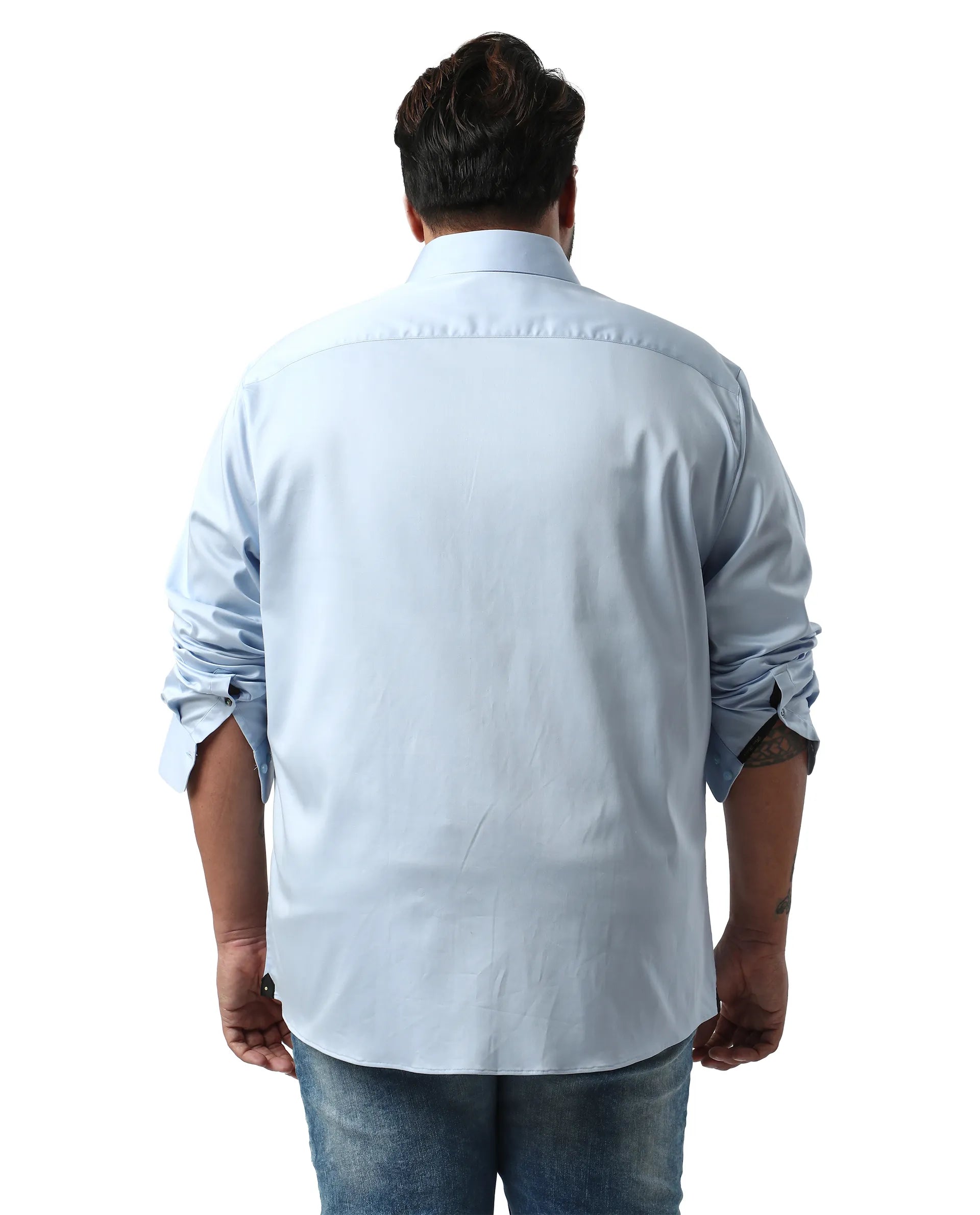 Rare Rabbit Men's Hols Big Light Blue Cotton Fabric Full Sleeves Collared Neck Button Closure Plain Shirt