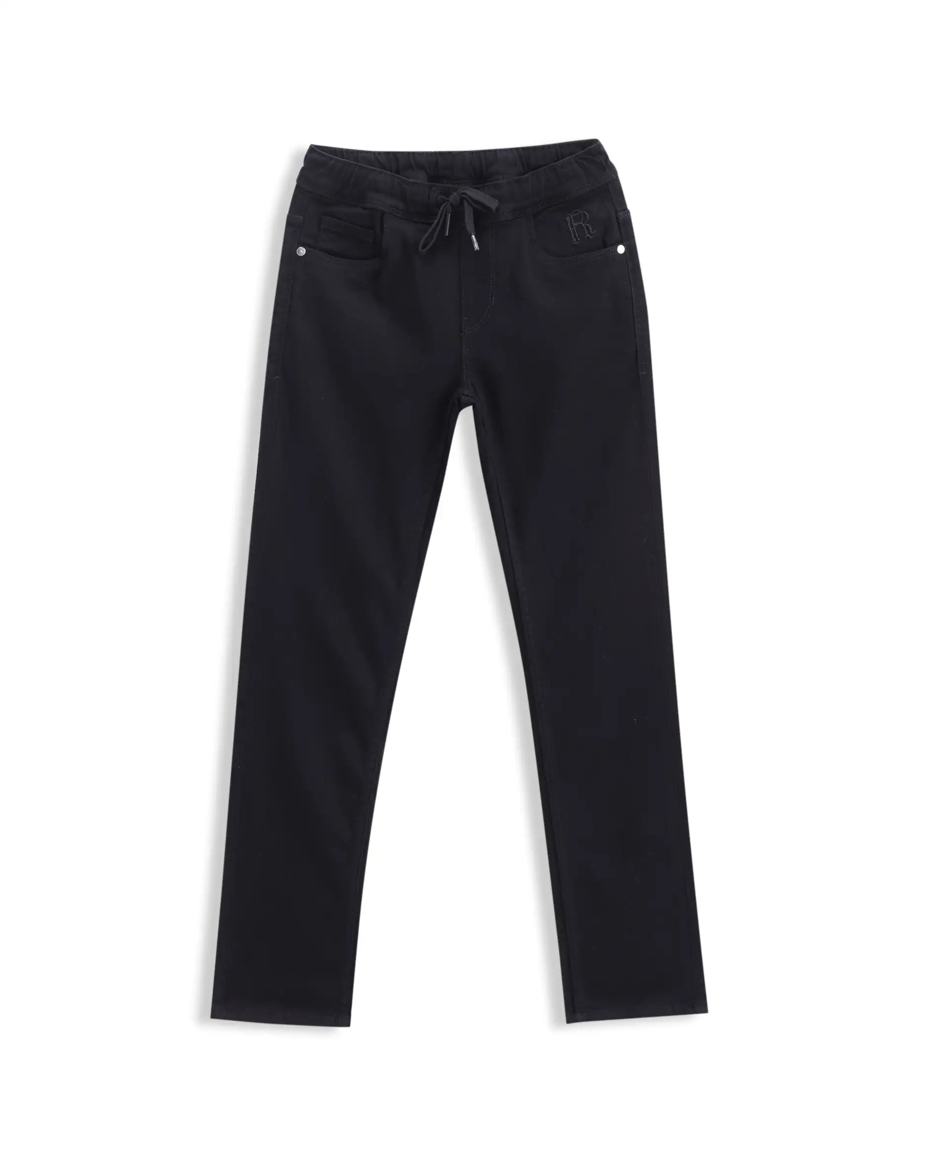 Rare Ones Kids Holt Black Cotton Blend Fabric Drawstring Closure Slim Fit Jeans