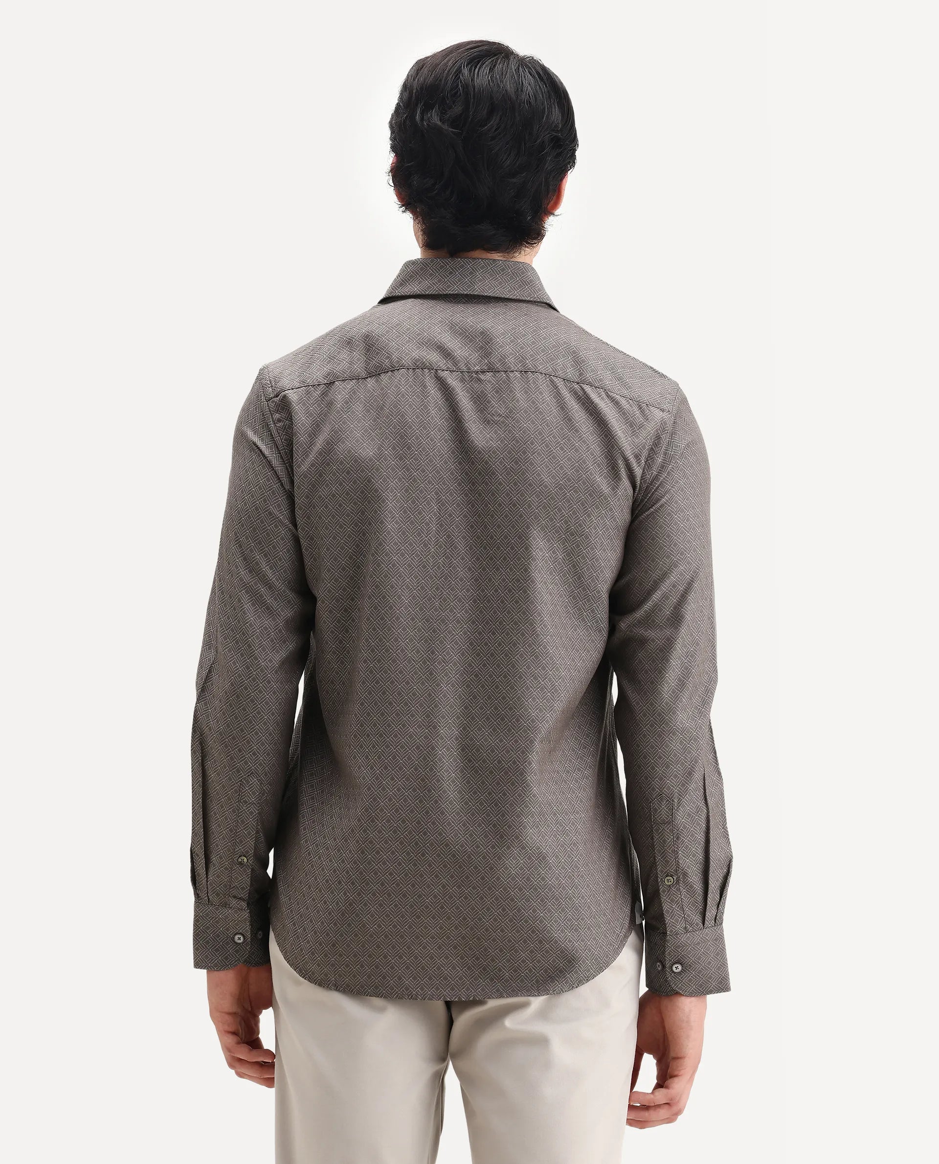 Rare Rabbit Men's Homa Brown Cotton Jacquard Regular Fit Full Sleeve Collared Shirt