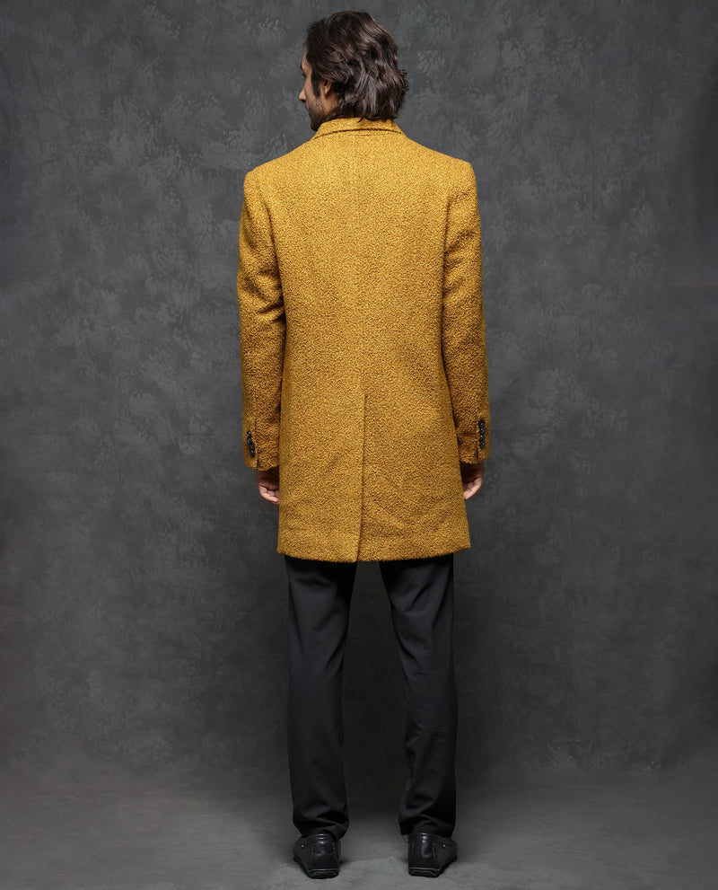 Rare Rabbit Men's Hong Yellow Jacket Textured Notch Lapel Long Coat