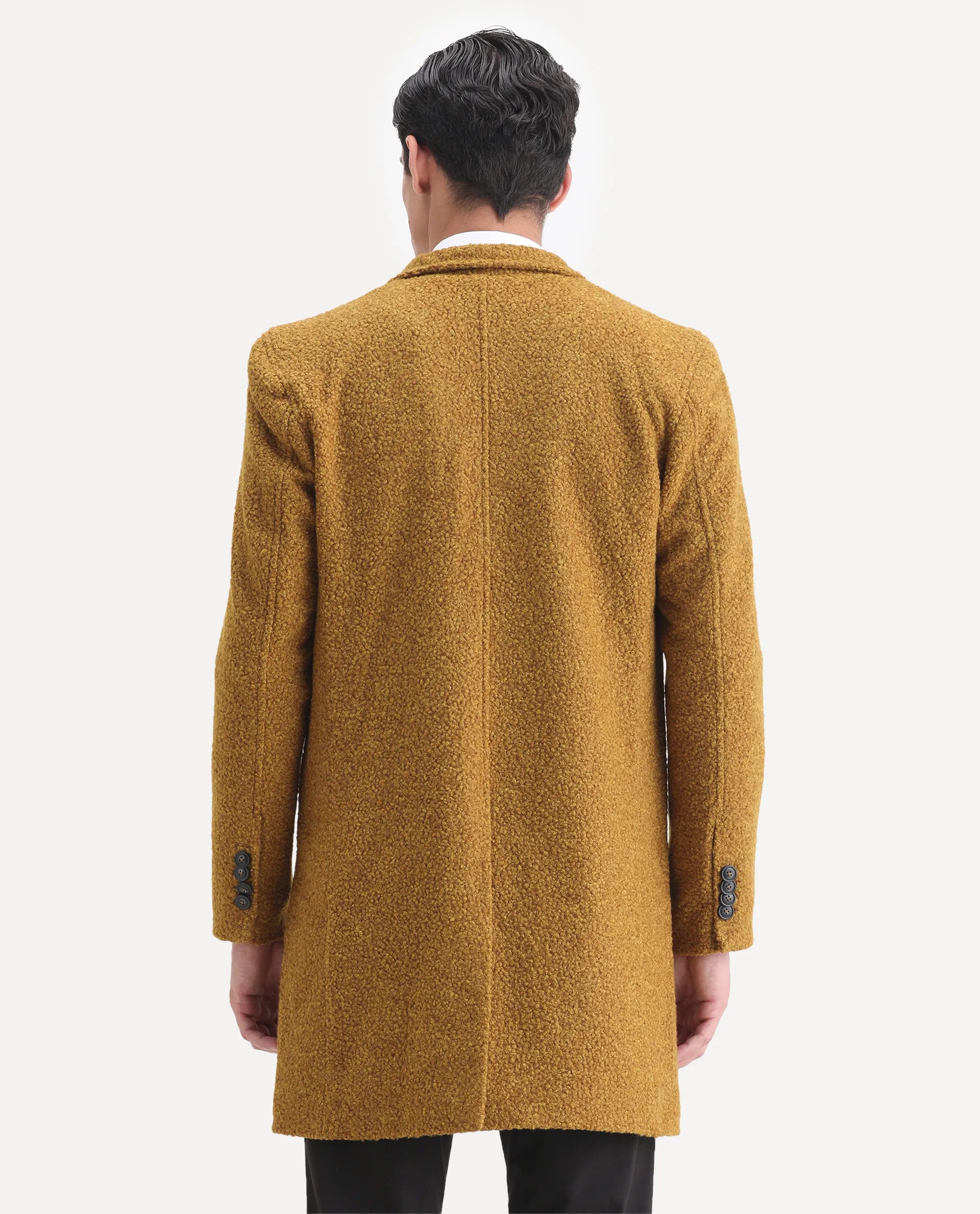 Rare Rabbit Men's Hong Yellow Polyester Textured Tailored Fit Full Sleeve Lapel Neck Jacket