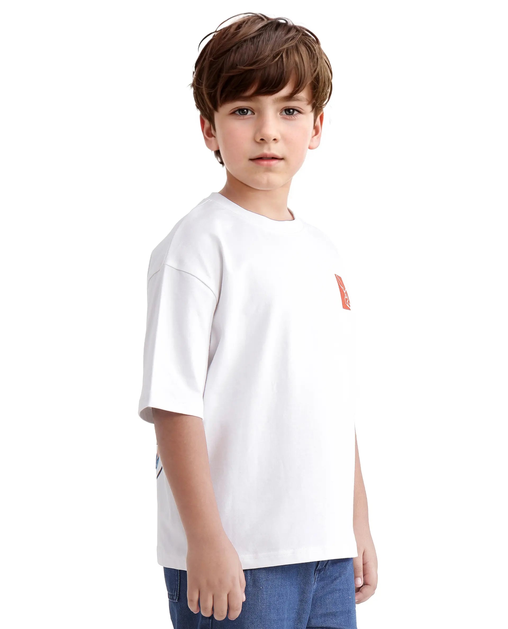 Rare Ones Kids Hord-K White Cotton Half Sleeve Slip-On Printed Boxy Fit T-Shirt