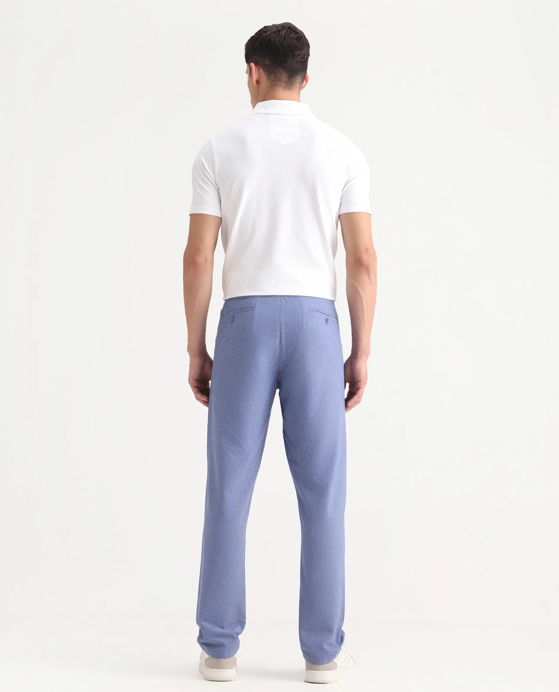 Rare Rabbit Men's Horon Blue Cotton Blend Plain Baggy Fit Trouser
