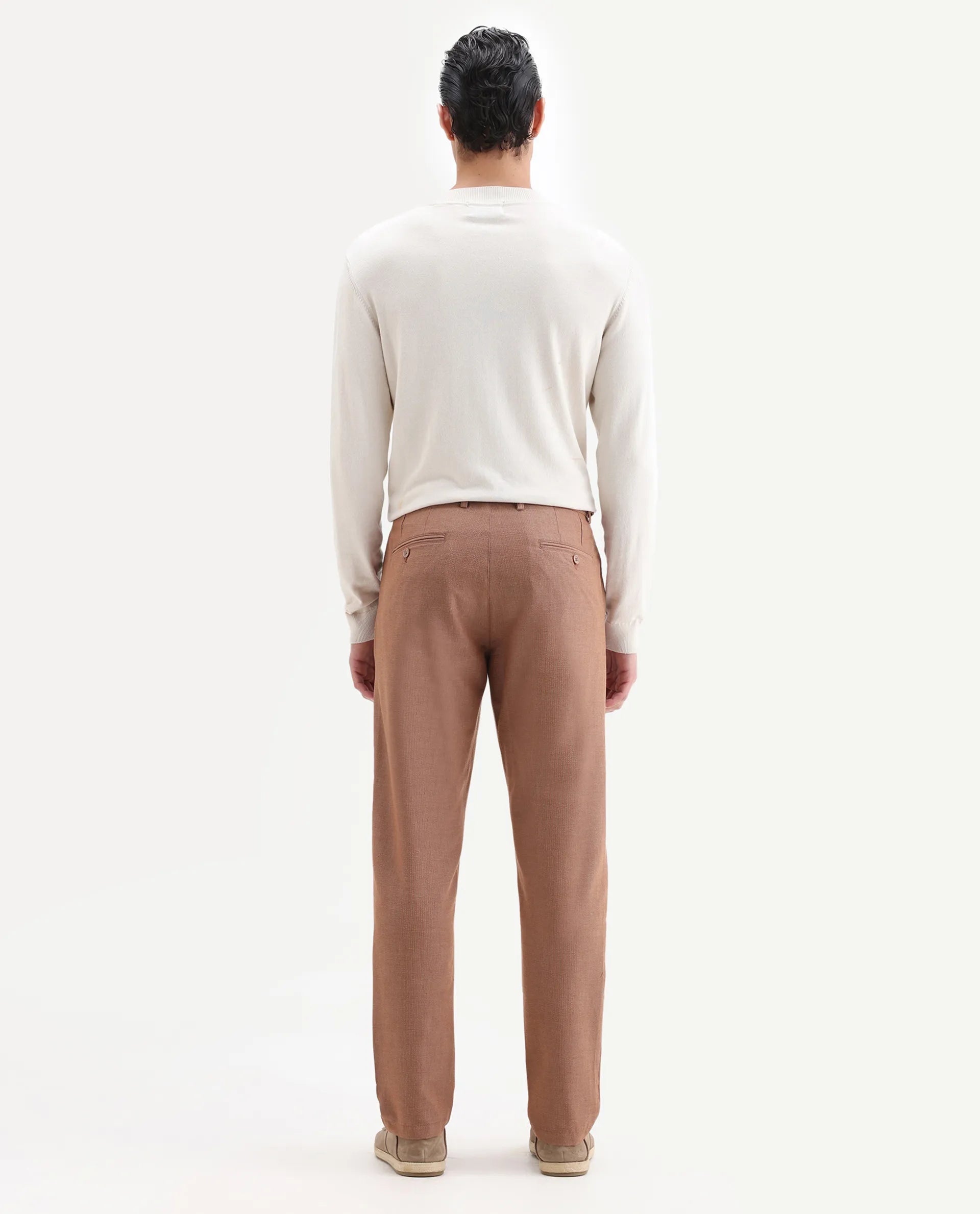 Rare Rabbit Men's Horon Rust Cotton Blend Plain Baggy Fit Trouser
