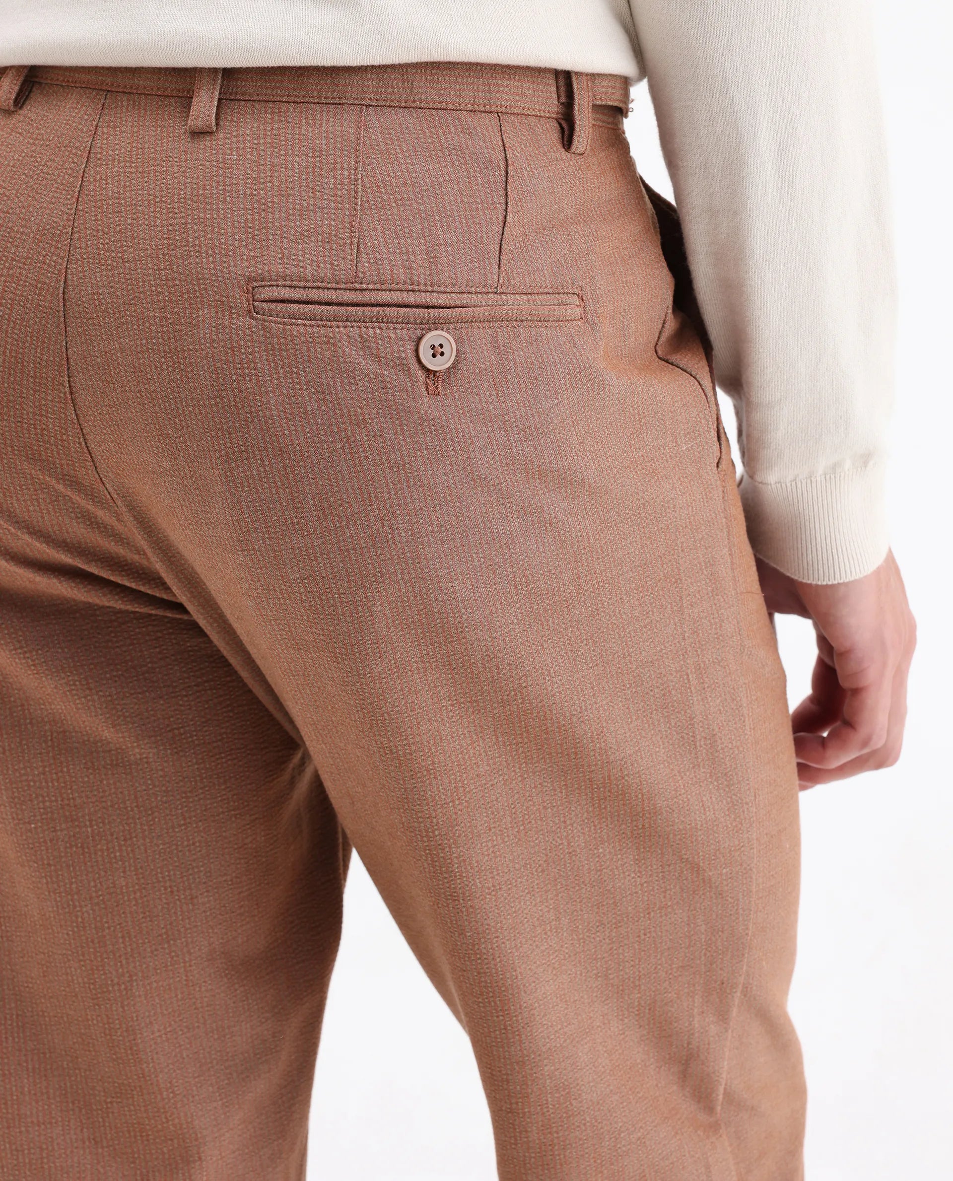 Rare Rabbit Men's Horon Rust Cotton Blend Plain Baggy Fit Trouser