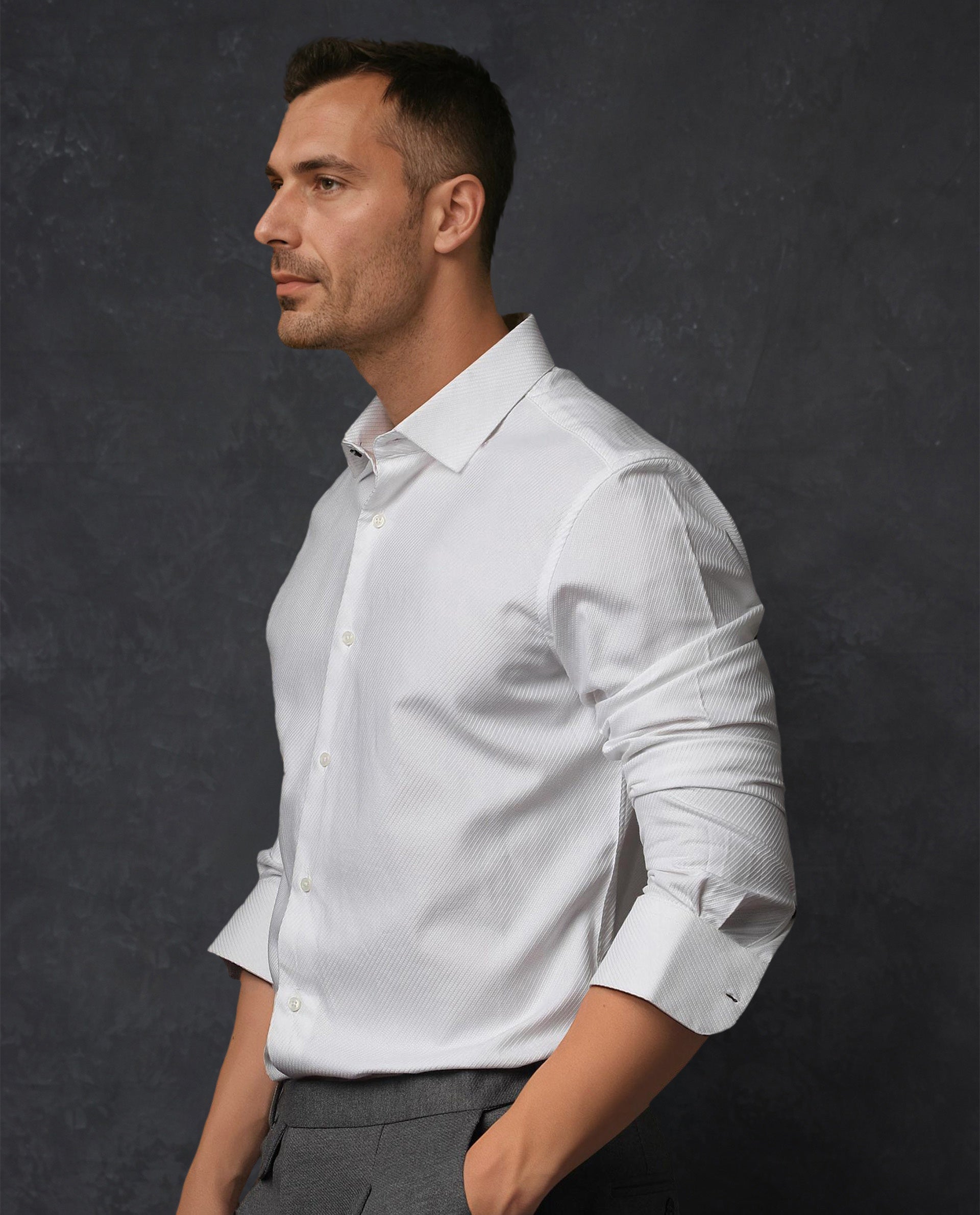 Rare Rabbit Men's Hosa White Cotton Fabric Full Sleeves Stripped Shirt