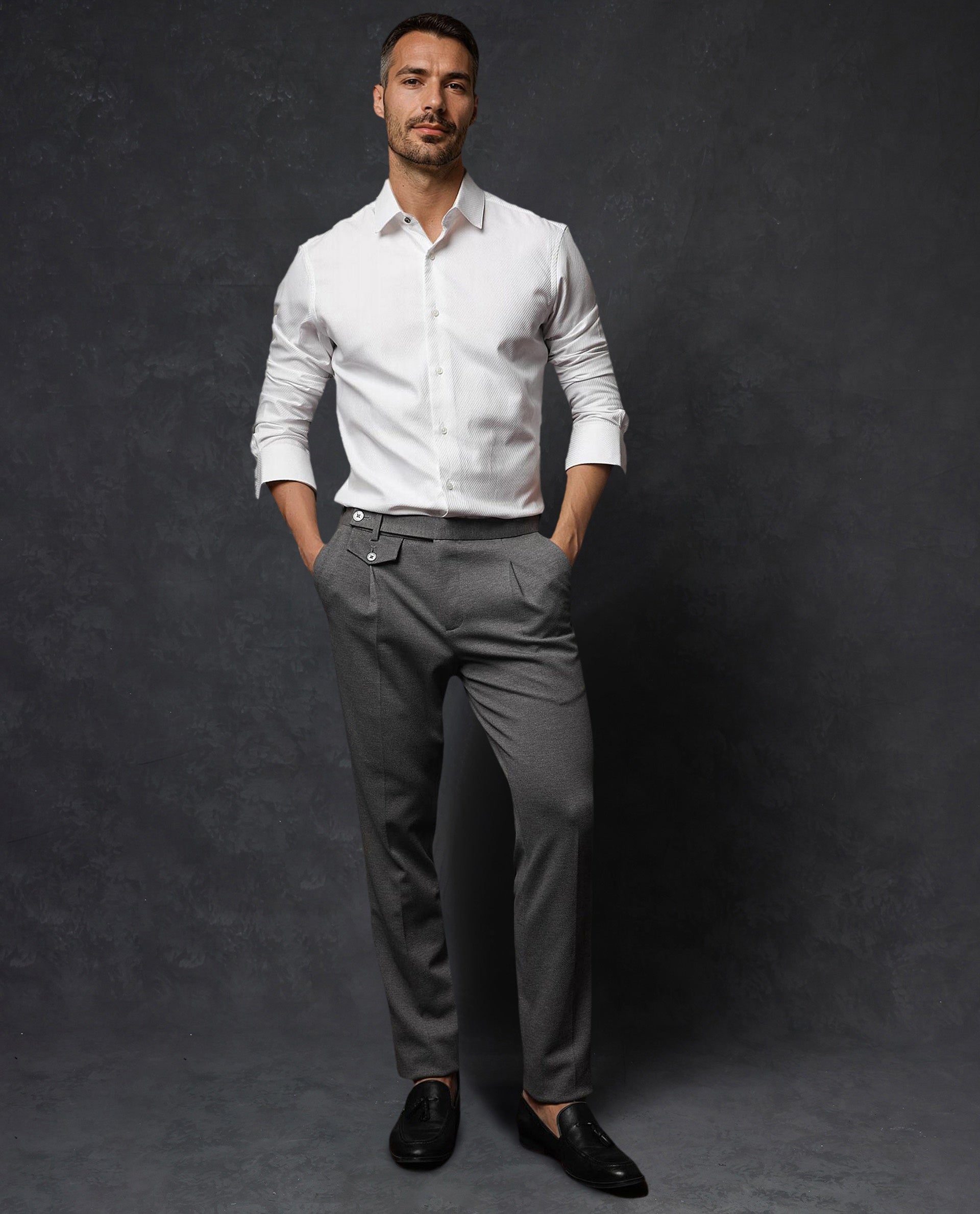 Rare Rabbit Men's Hosa White Cotton Fabric Full Sleeves Stripped Shirt