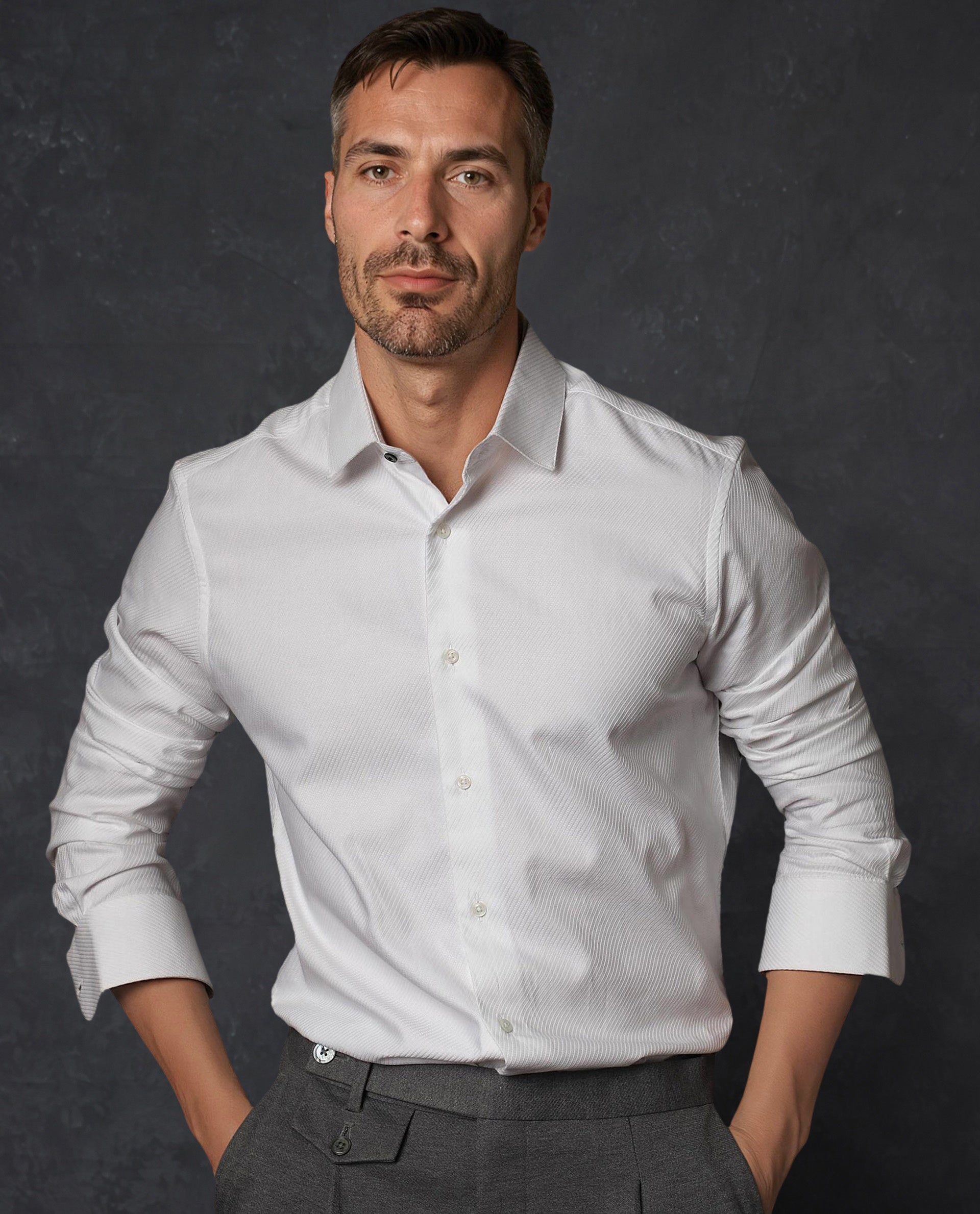 Rare Rabbit Men's Hosa White Cotton Fabric Full Sleeves Stripped Shirt