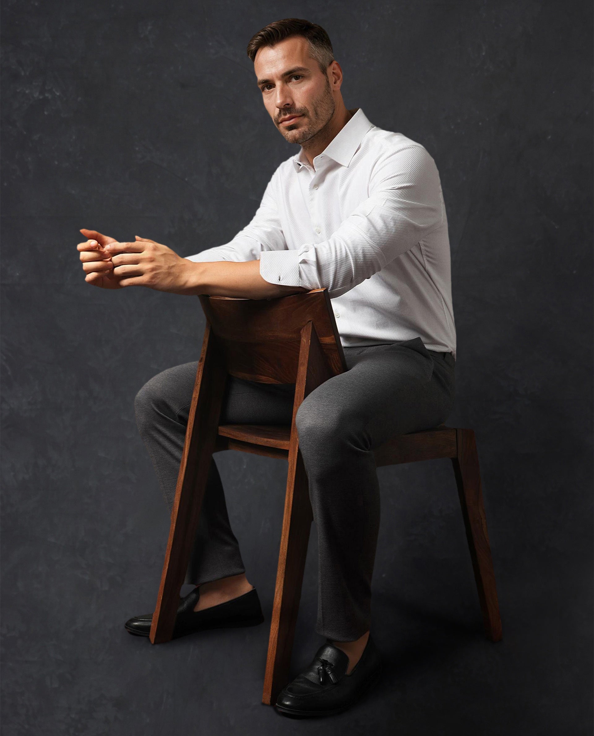 Rare Rabbit Men's Hosa White Cotton Fabric Full Sleeves Stripped Shirt