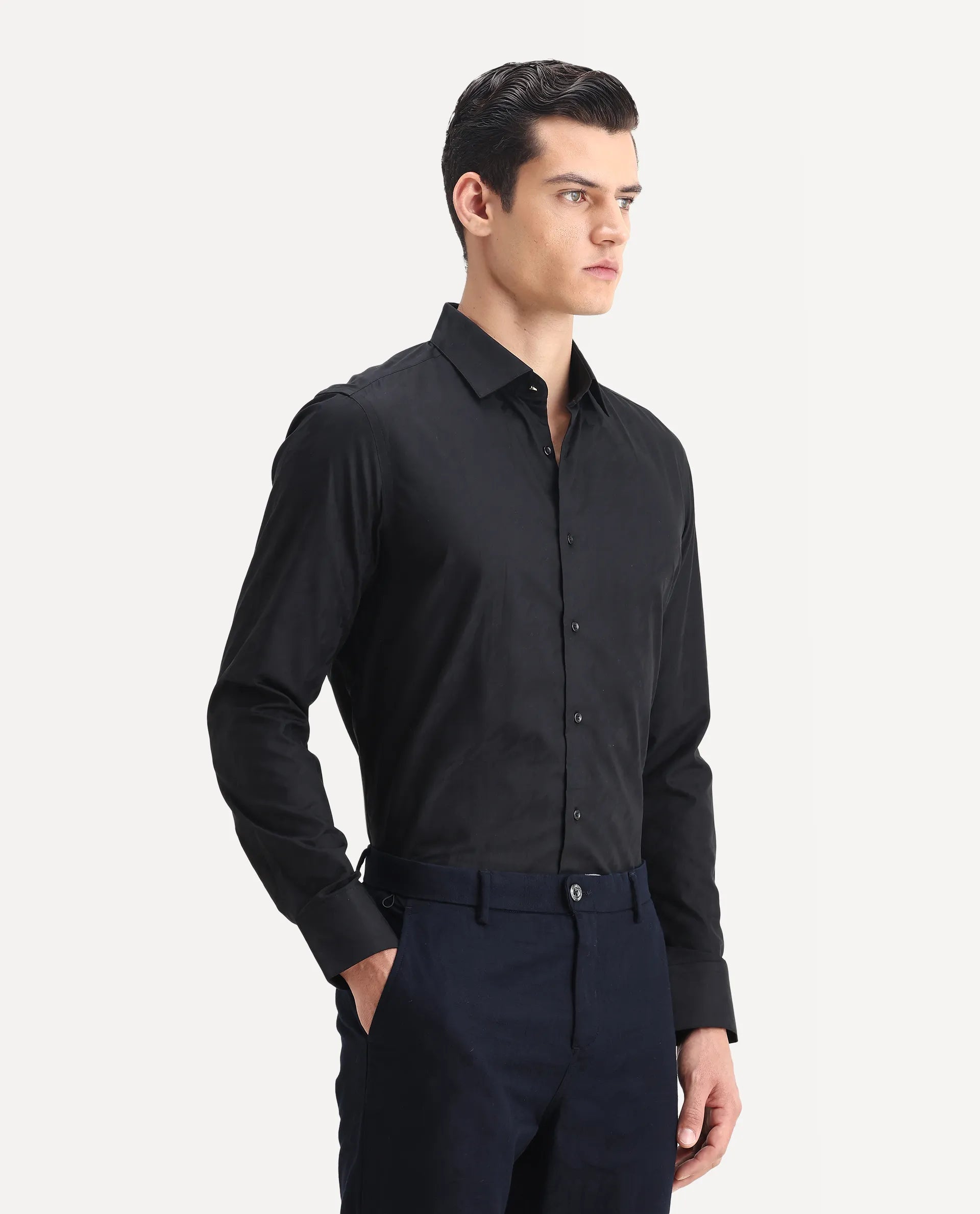 Rare Rabbit Men's Hox Black Cotton Checked Print Regular Fit Full Sleeve Cuban Collar Shirt