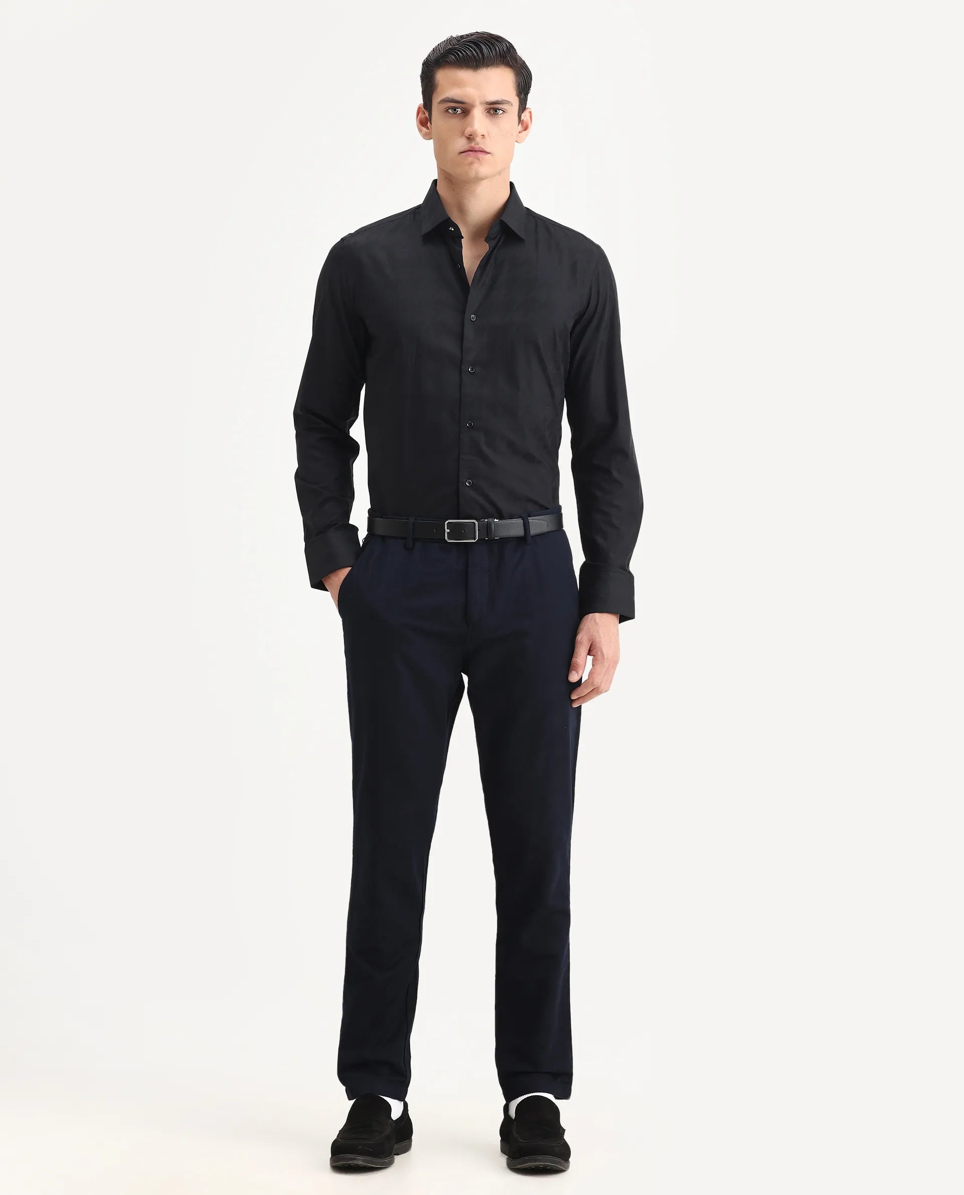 Rare Rabbit Men's Hox Black Cotton Checked Print Regular Fit Full Sleeve Cuban Collar Shirt