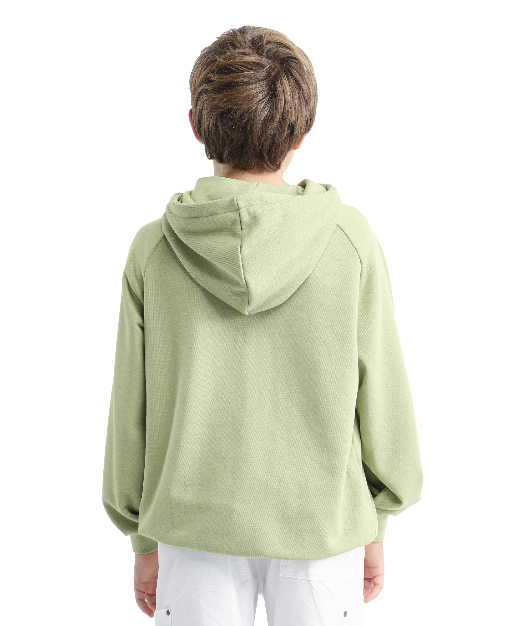 Rare Ones Kids Huck Light Green Cotton Pull On Hooded Neck Full Sleeves Fit Sweatshirt