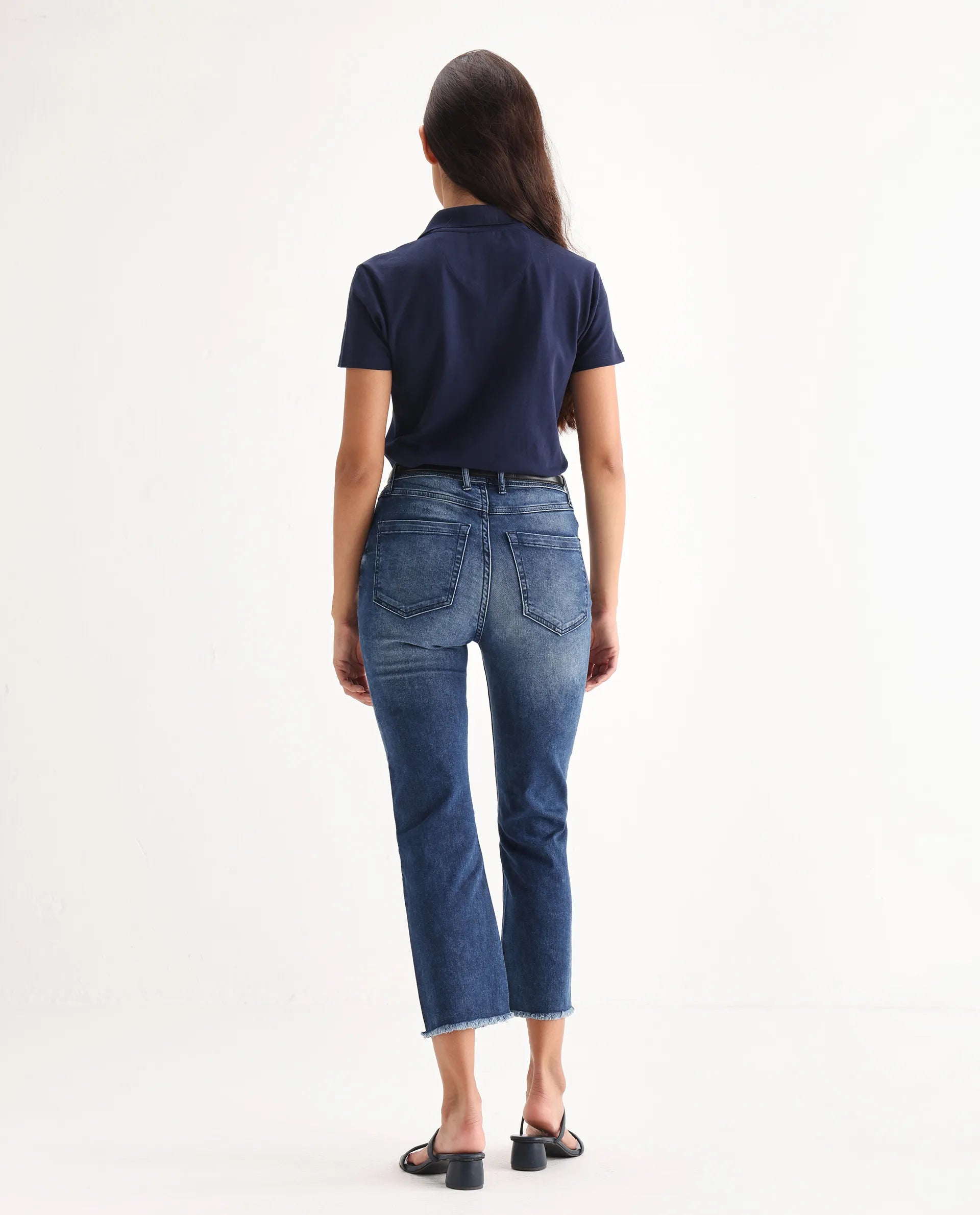 Rareism Women's Slim Fit Denim Cotton Plain Ankle Length Relaxed Fit Jeans