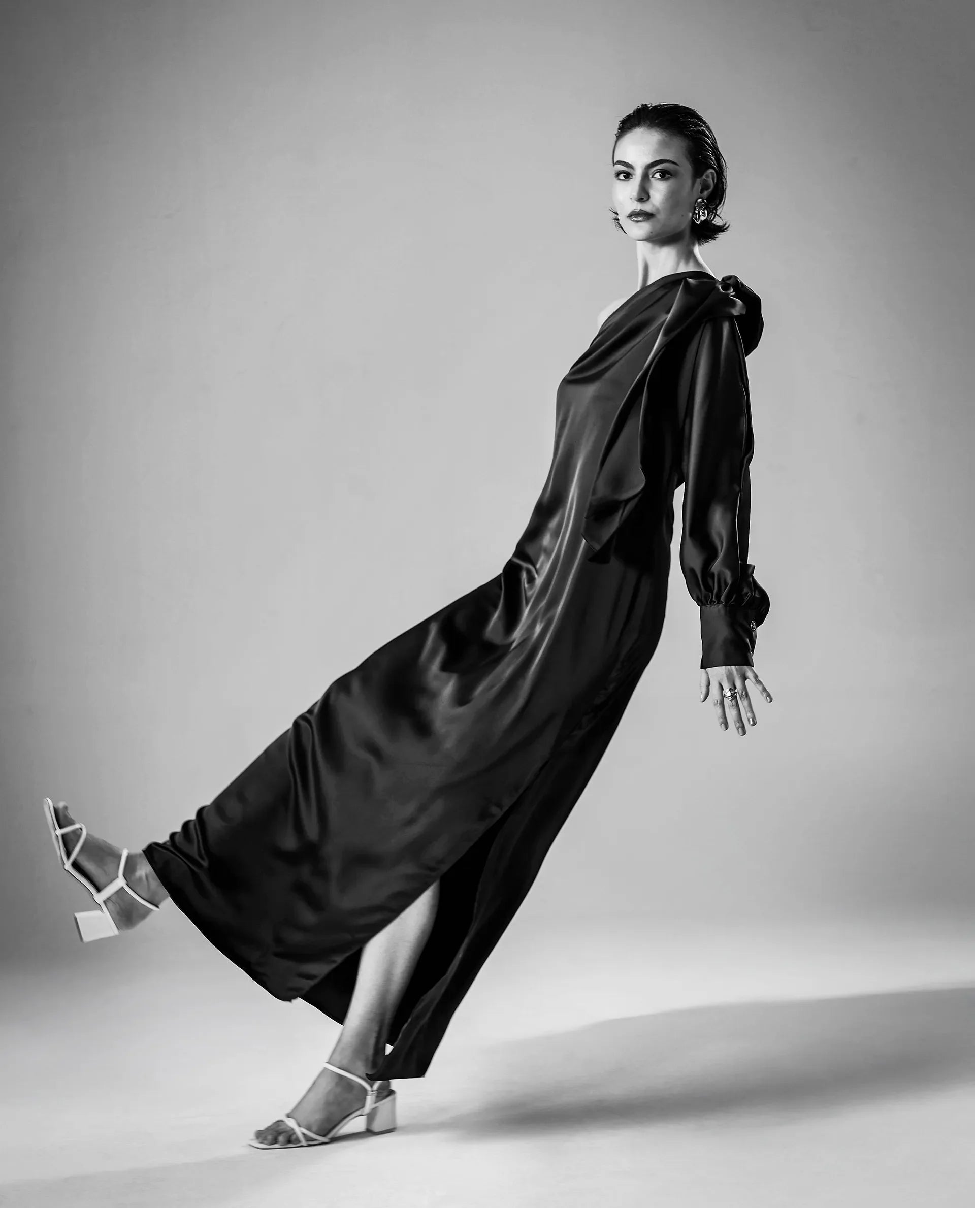 Rareism Women's Ankara Navy Satin One Shoulder Dyed One Shoulder Maxi Straight Fit Dress