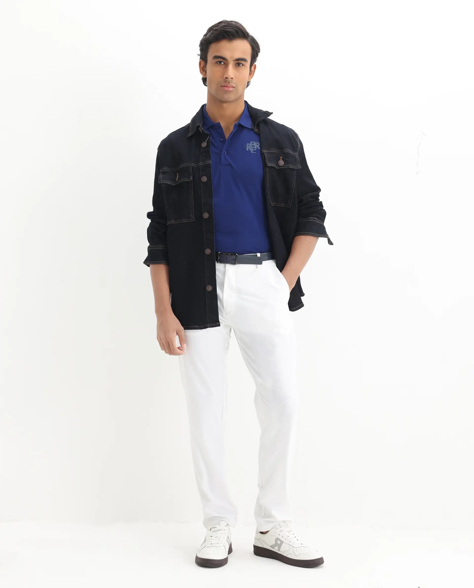 Rare Rabbit Men's Hux Blue Cotton Plain Regular Fit Half Sleeve Polo