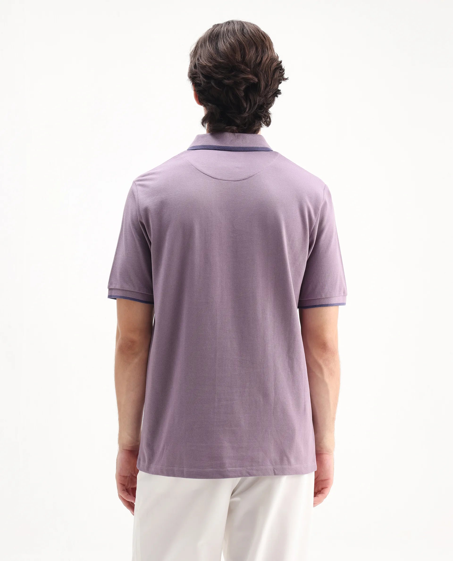 Rare Rabbit Men's Hux Dusky Purple Cotton Plain Regular Fit Half Sleeve Polo