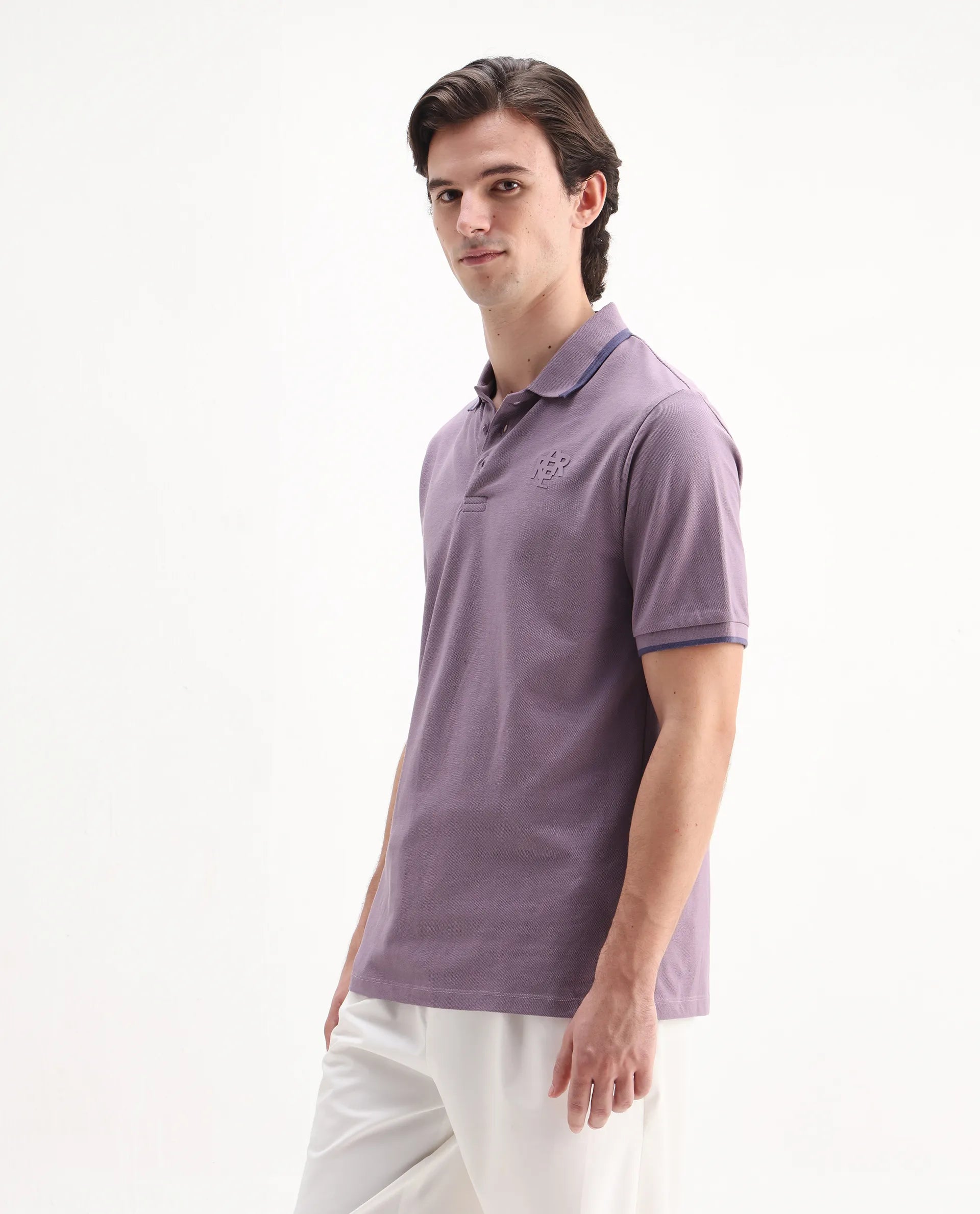 Rare Rabbit Men's Hux Dusky Purple Cotton Plain Regular Fit Half Sleeve Polo