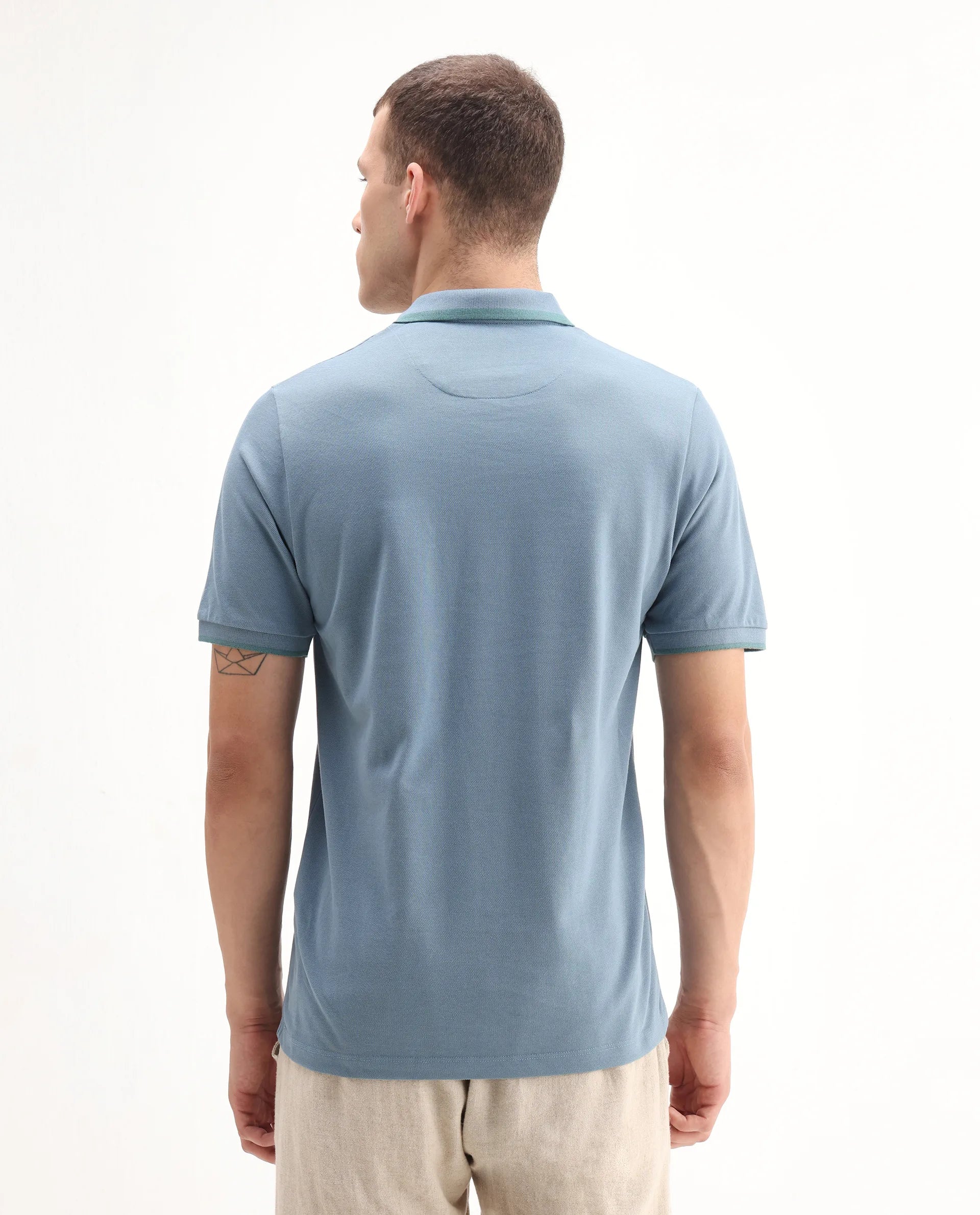 Rare Rabbit Men's Hux Dusky Teal Cotton Plain Regular Fit Half Sleeve Polo