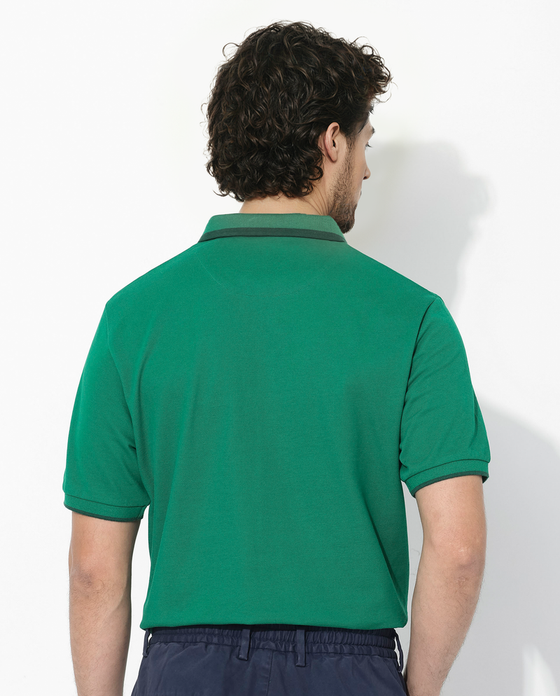 Rare Rabbit Men's Hux Green Cotton Fabric Short Sleeves Collared Neck Plain Knit Polo T-Shirt