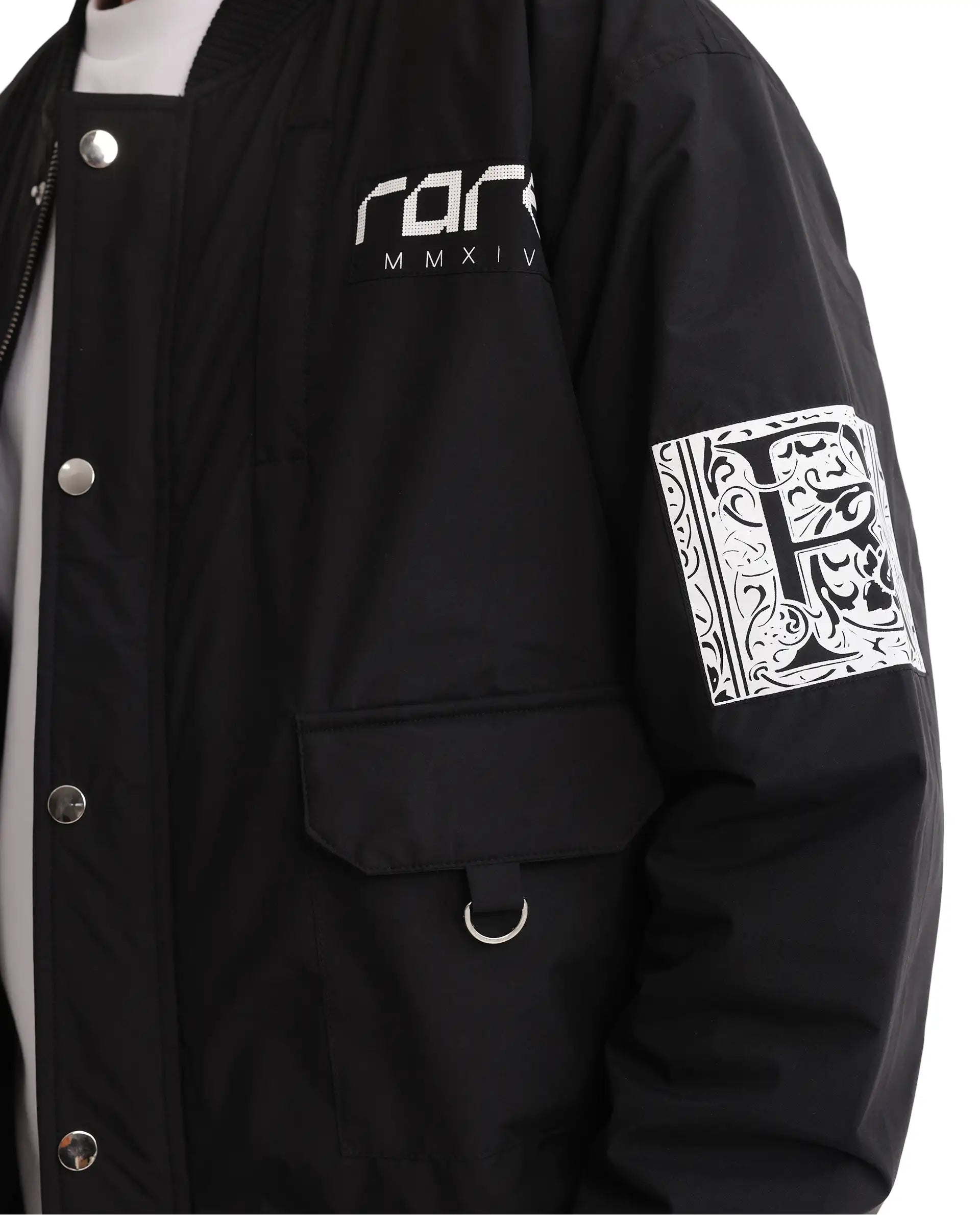 Rare Rabbit Men Huxley Black Polyester Fabric Full Sleeves Ribbed Collar Zipper Closure Plain Jacket