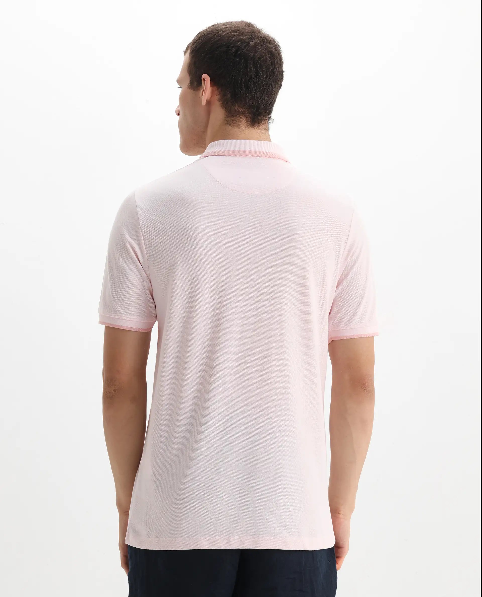 Rare Rabbit Men's Hux Pastel Pink Cotton Plain Regular Fit Half Sleeve Polo