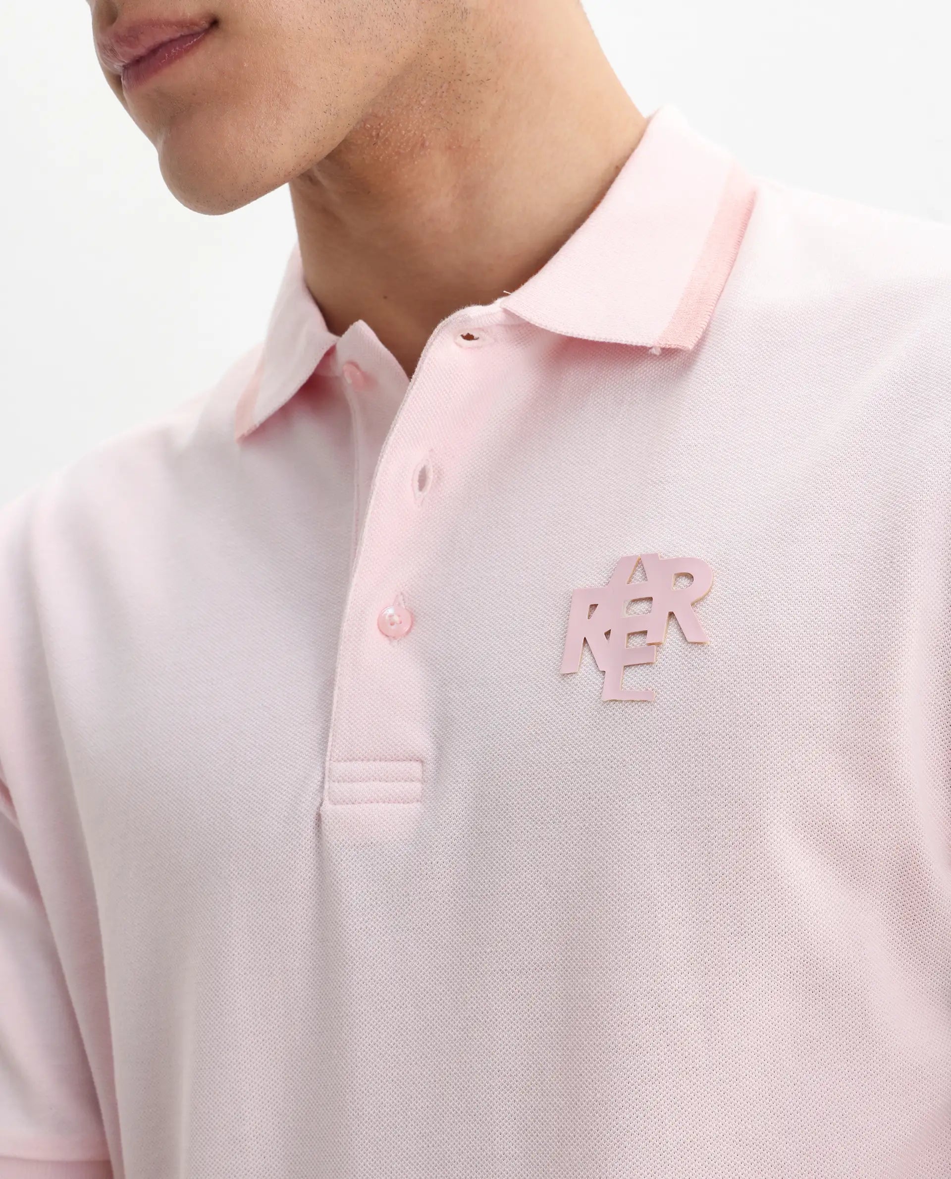 Rare Rabbit Men's Hux Pastel Pink Cotton Plain Regular Fit Half Sleeve Polo