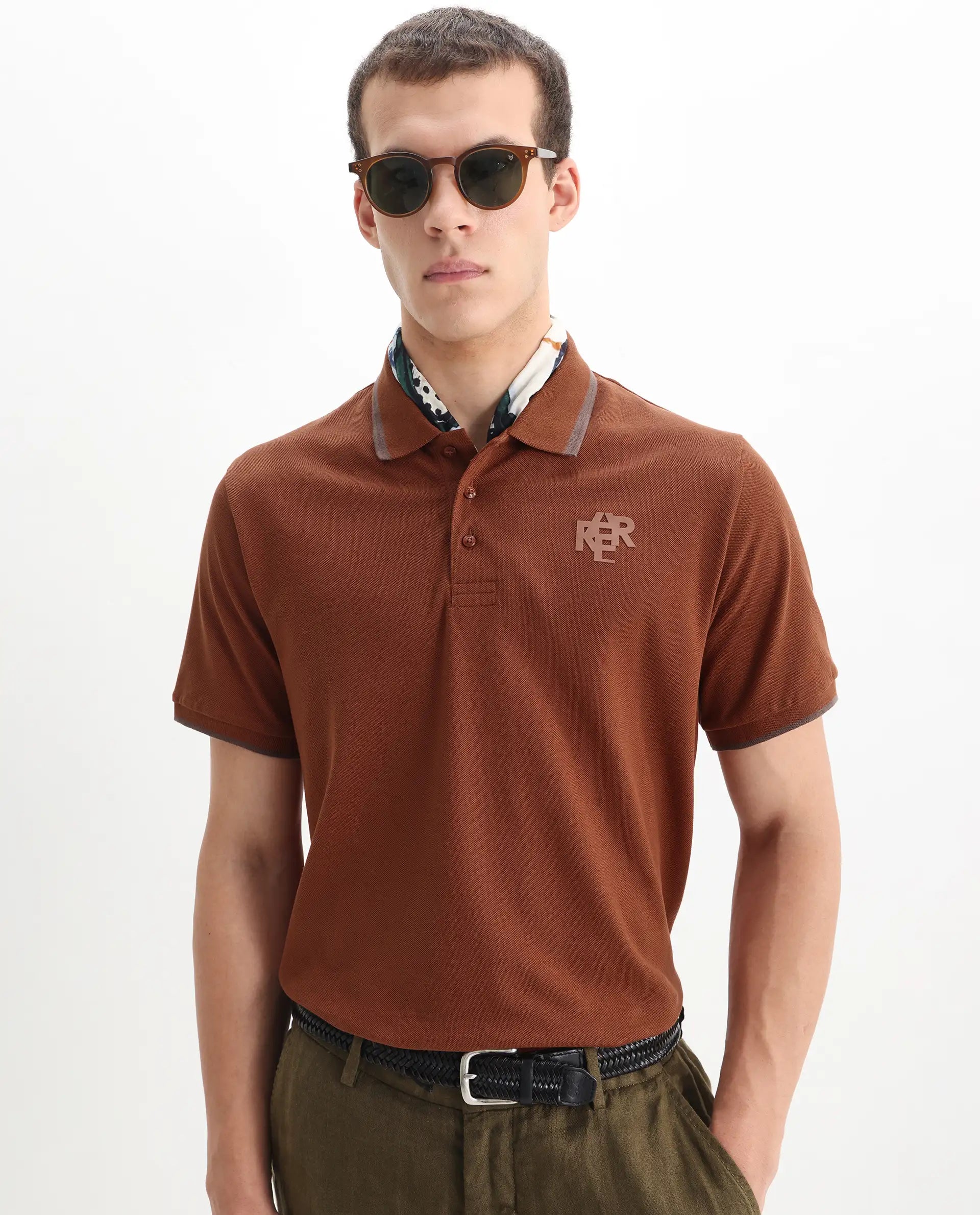 Rare Rabbit Men's Cotton Plain Regular Fit Half Sleeve Polo