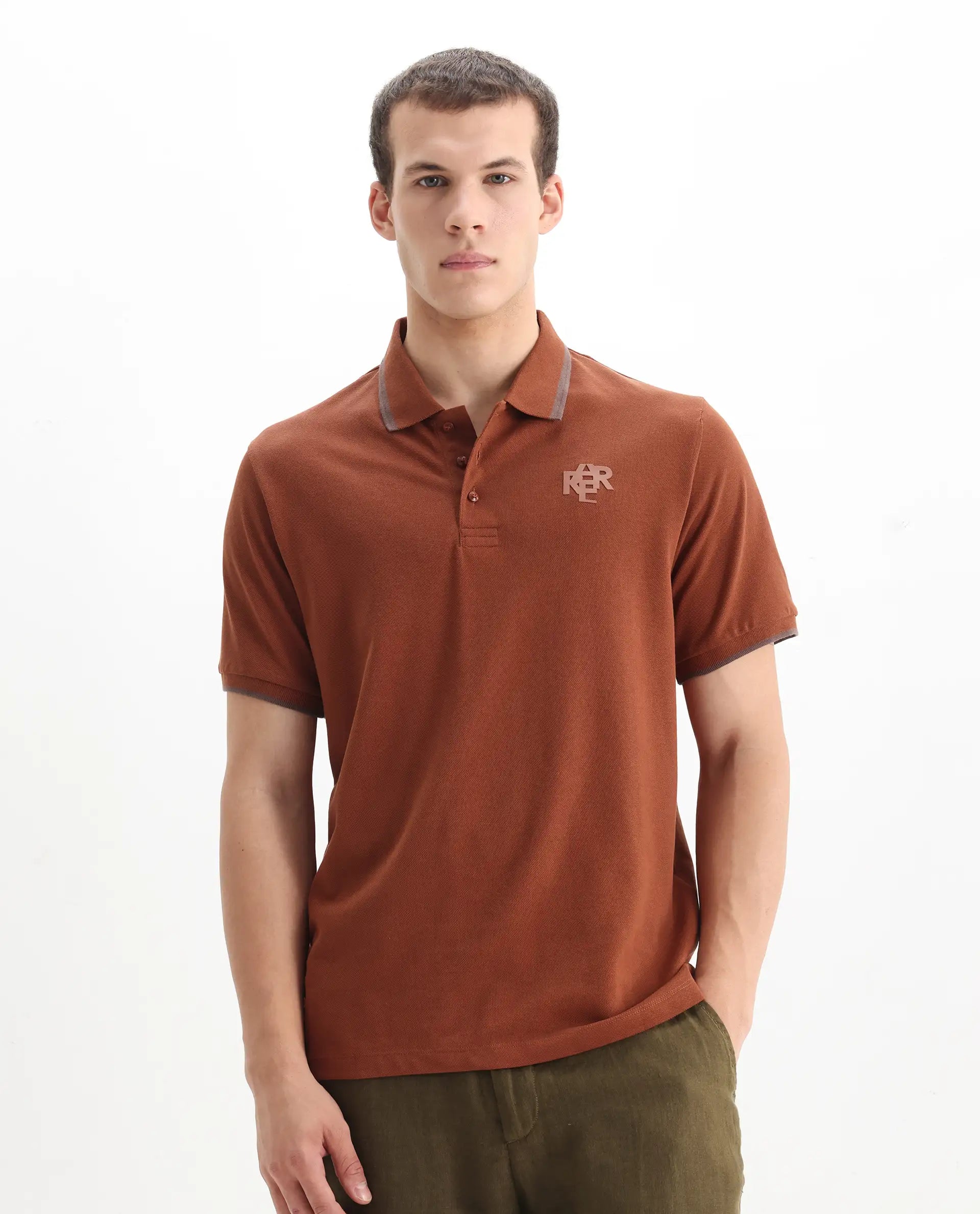 Rare Rabbit Men's Cotton Plain Regular Fit Half Sleeve Polo