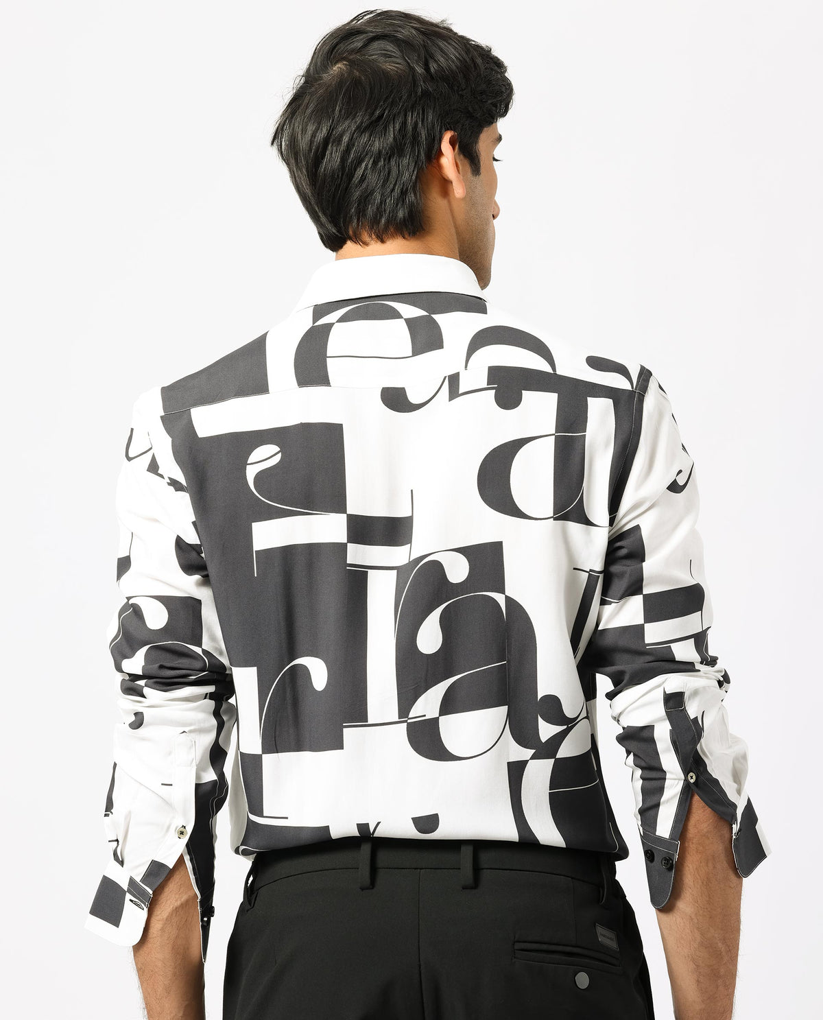Rare Rabbit Men's Hydro White Viscose Fabric Graphic Print Full Sleeves Statement Shirt