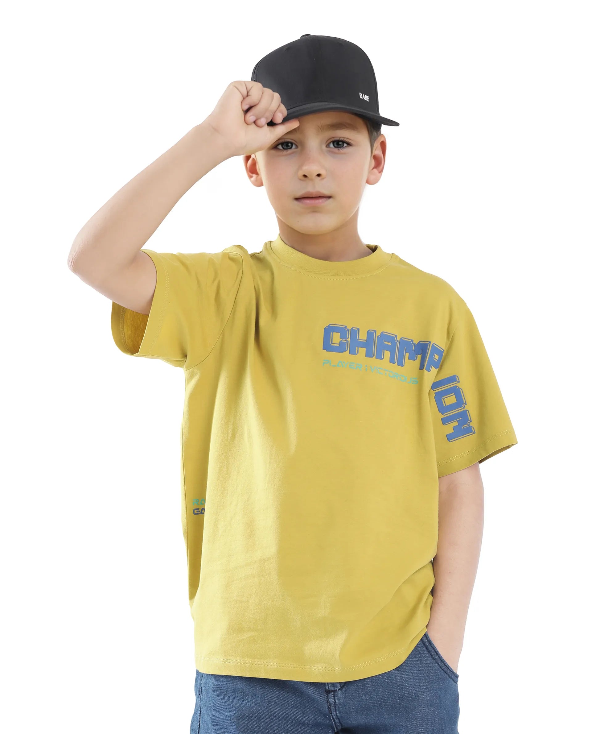 Rare Ones Kids Hype Yellow Cotton Half Sleeve Graphic Print Slip-On Closure Regular Fit T-Shirt