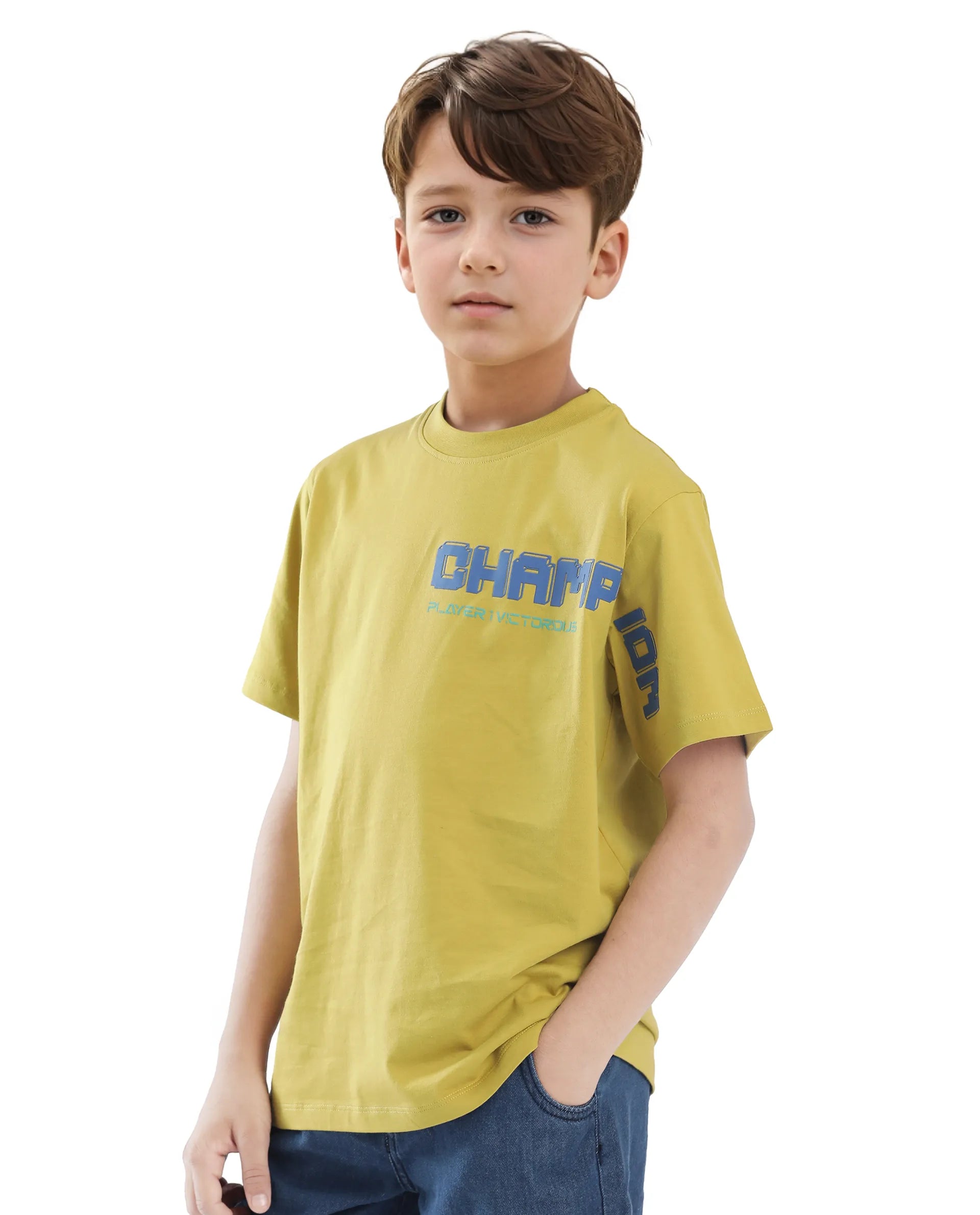 Rare Ones Kids Hype Yellow Cotton Half Sleeve Graphic Print Slip-On Closure Regular Fit T-Shirt