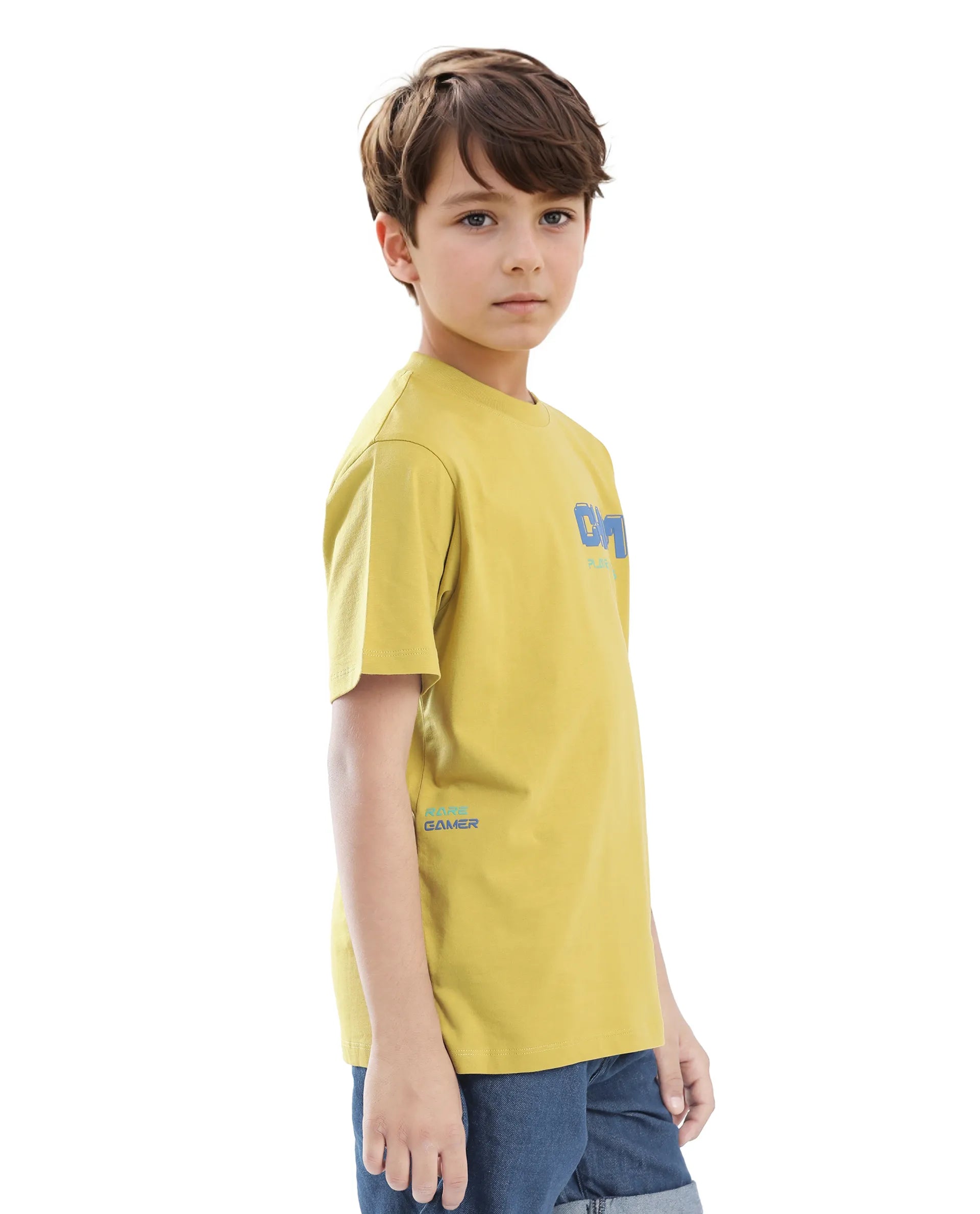 Rare Ones Kids Hype Yellow Cotton Half Sleeve Graphic Print Slip-On Closure Regular Fit T-Shirt