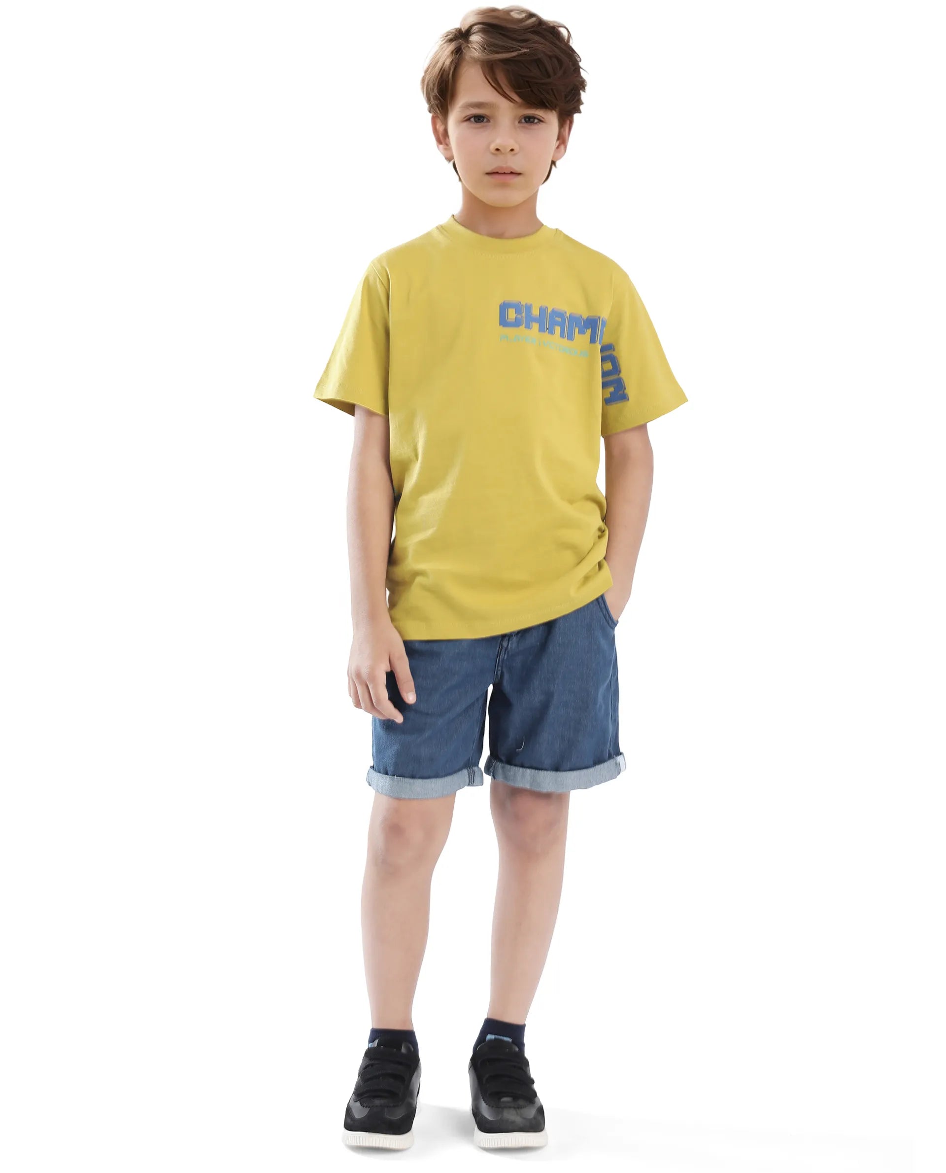Rare Ones Kids Hype Yellow Cotton Half Sleeve Graphic Print Slip-On Closure Regular Fit T-Shirt