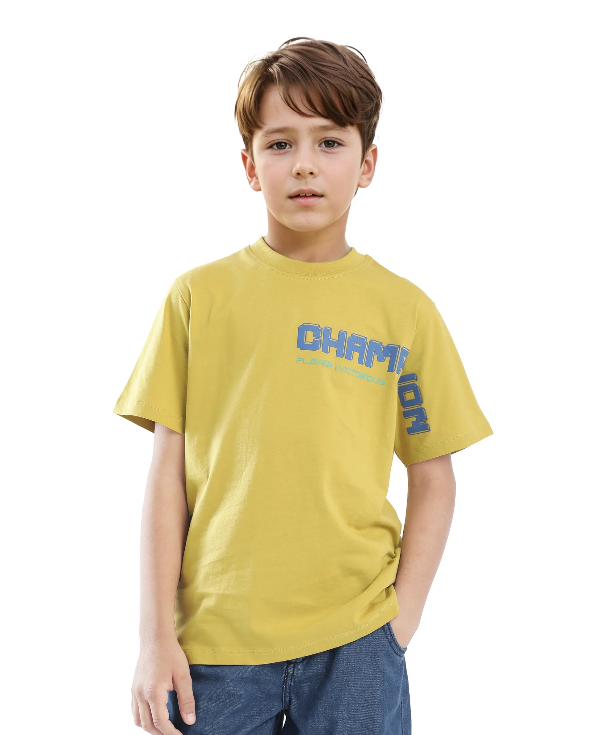 Rare Ones Kids Hype Yellow Cotton Half Sleeve Graphic Print Slip-On Closure Regular Fit T-Shirt