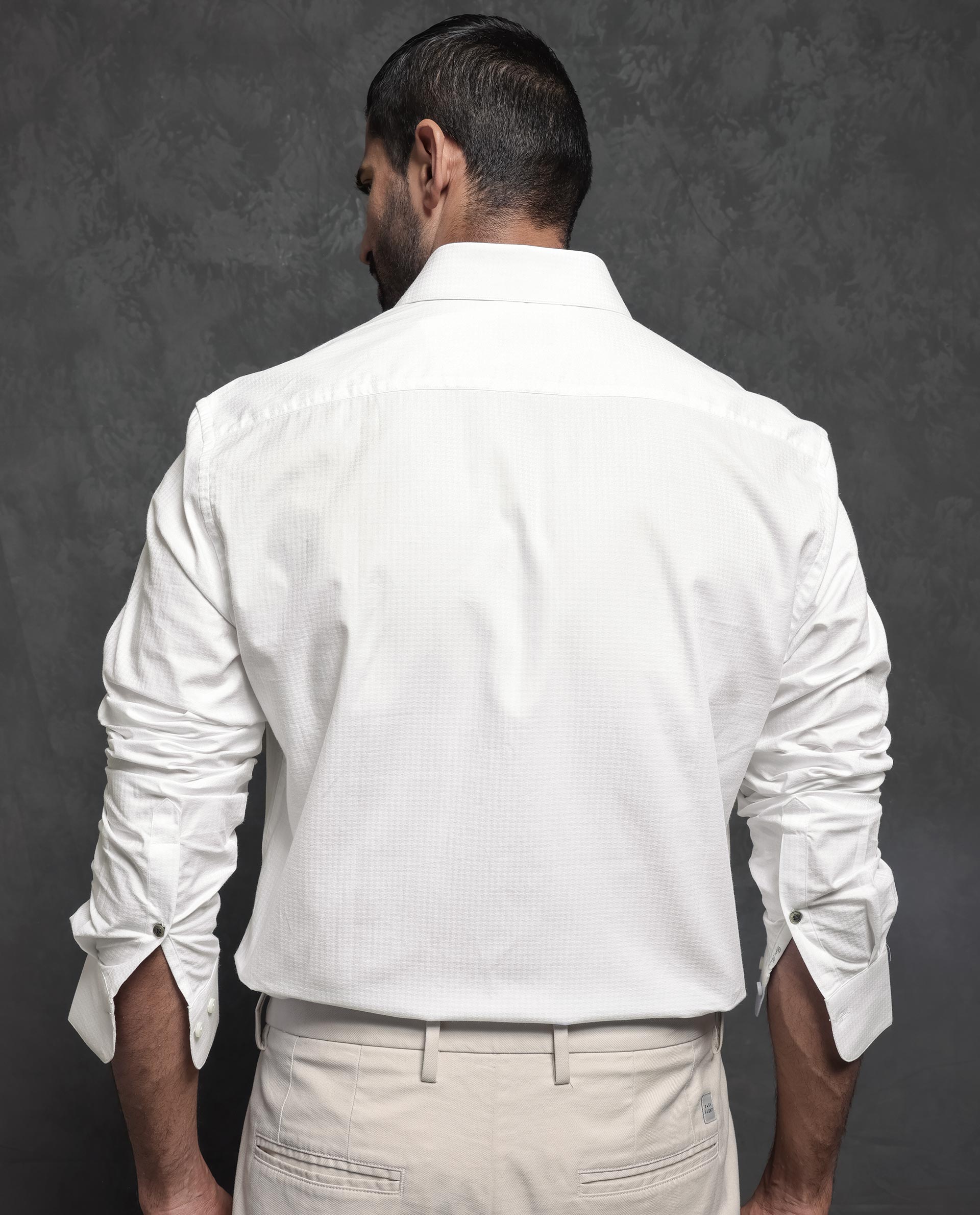 Rare Rabbit Men's Hadly White Shirt Cotton Fabric Full Sleeves Houndstooth Shirt