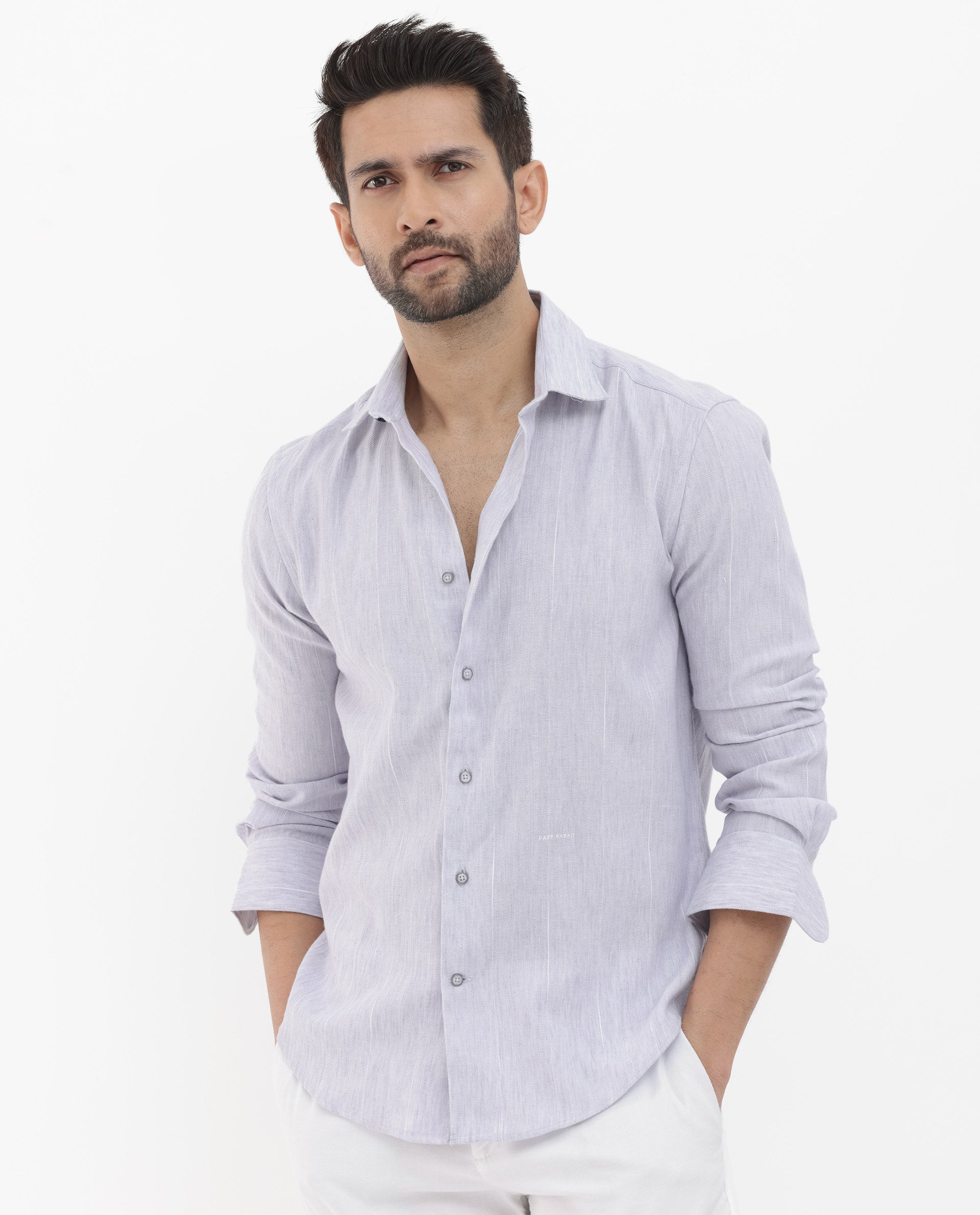 Rare Rabbit Men's Halk Light Purple Cotton Fabric Full Sleeves Stripe Shirt