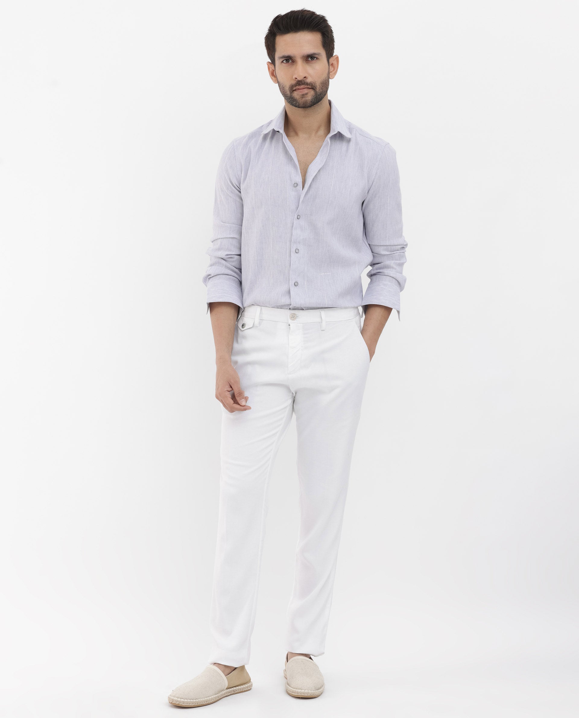 Rare Rabbit Men's Halk Light Purple Cotton Fabric Full Sleeves Stripe Shirt