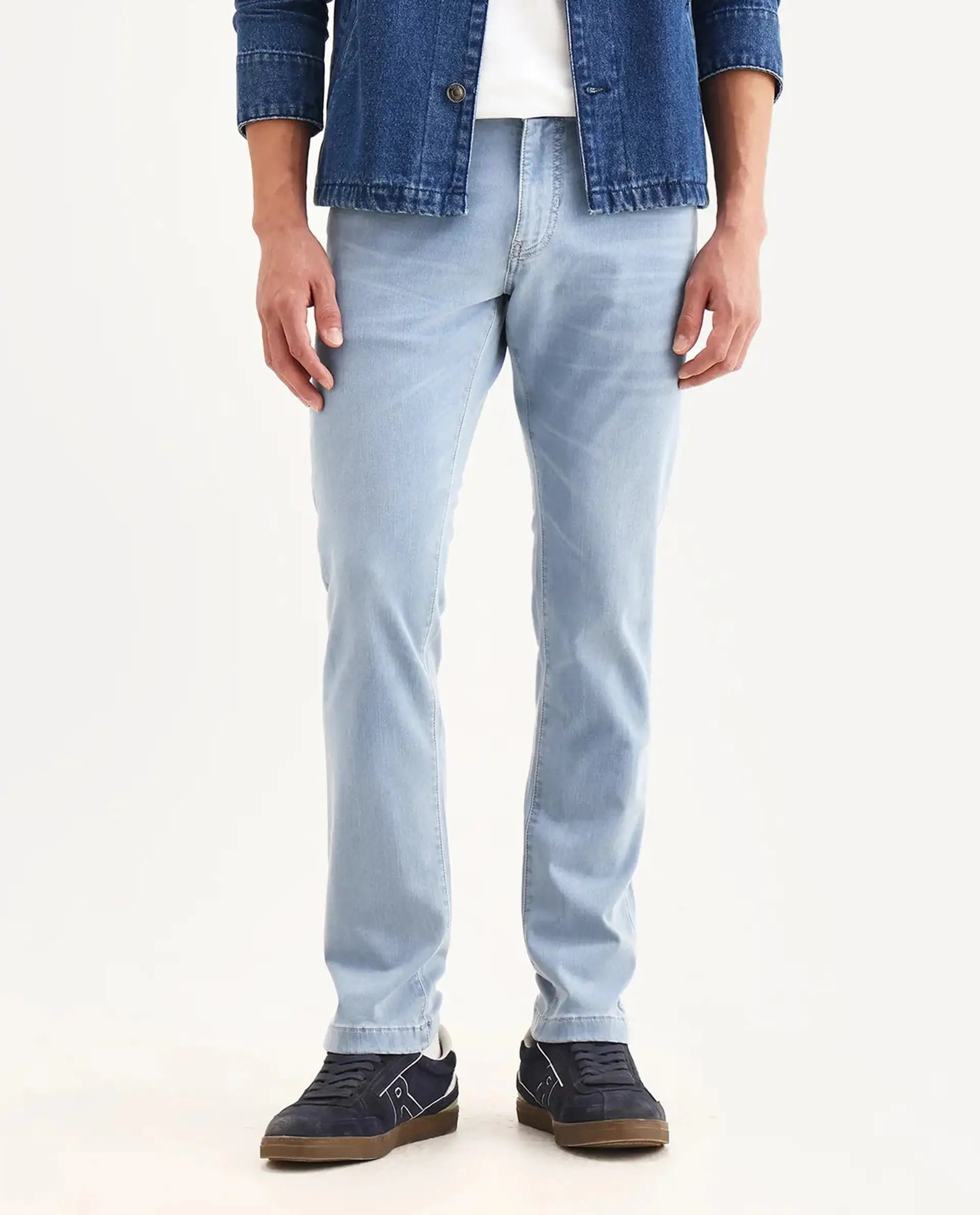 Rare Rabbit Men's Airus-S Light Blue Cotton Fabric Hawk Slim Plain Jeans