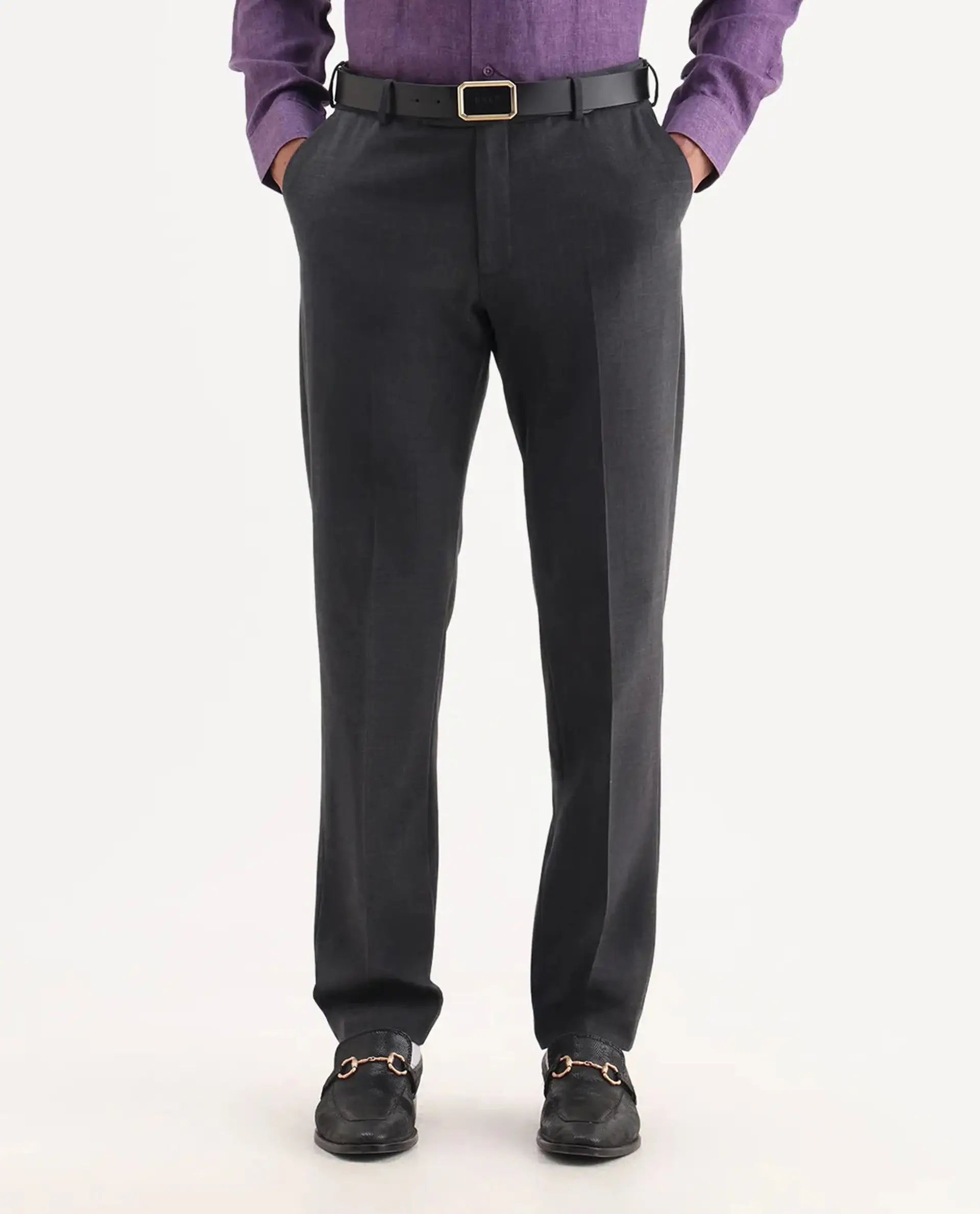 Rare Rabbit Men's Arbo Grey Wool Plain Regular Fit Trouser