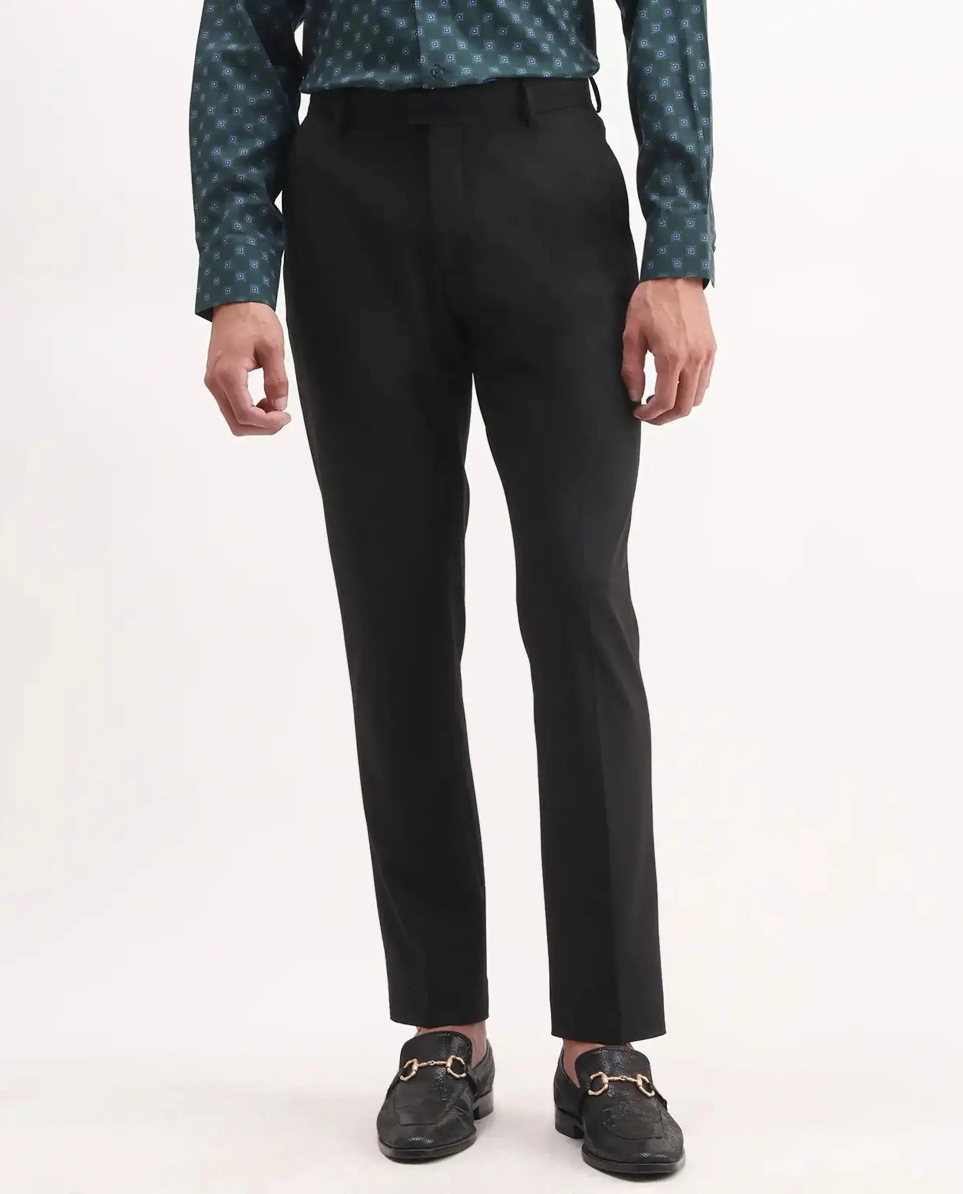 Rare Rabbit Men's Arcade Black Polyester Plain Regular Fit Trouser